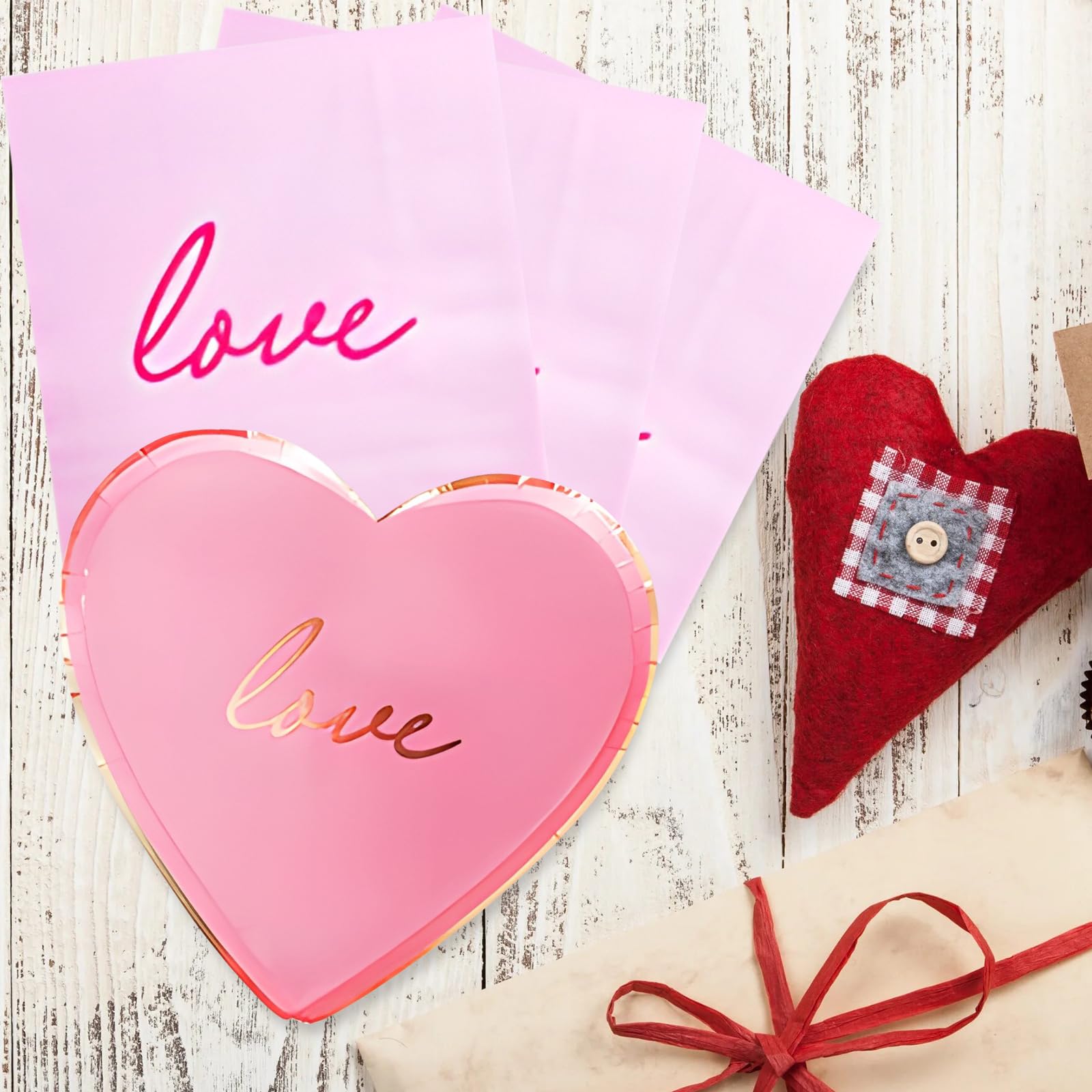 Dulousia Pink Heart Shaped Party Tableware - Disposable Wedding Engagement Paper Plates Cups Napkins, Valentine’s Day, Baby Shower, Mother’s Day Tableware, Marry Me LOVE Themed Party Supply 68pcs