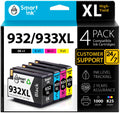 Smart Ink Compatible Ink Cartridge Replacement for HP 932 XL 933 XL 932XL 933XL High Yield 4 Pack (Black & C/M/Y) Ink Cartridges High Capacity for HP Officejet 6600 6100 6700 7110 7610 7612 Printers