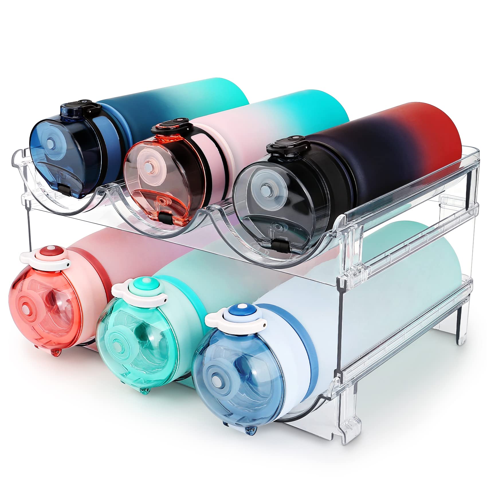 spospo Water Bottle Organizer for Cabinet, 2 Packs Water Bottle Storage Rack, Water Bottle Holder for Cabinet, Stackable Water Bottle Storage Rack