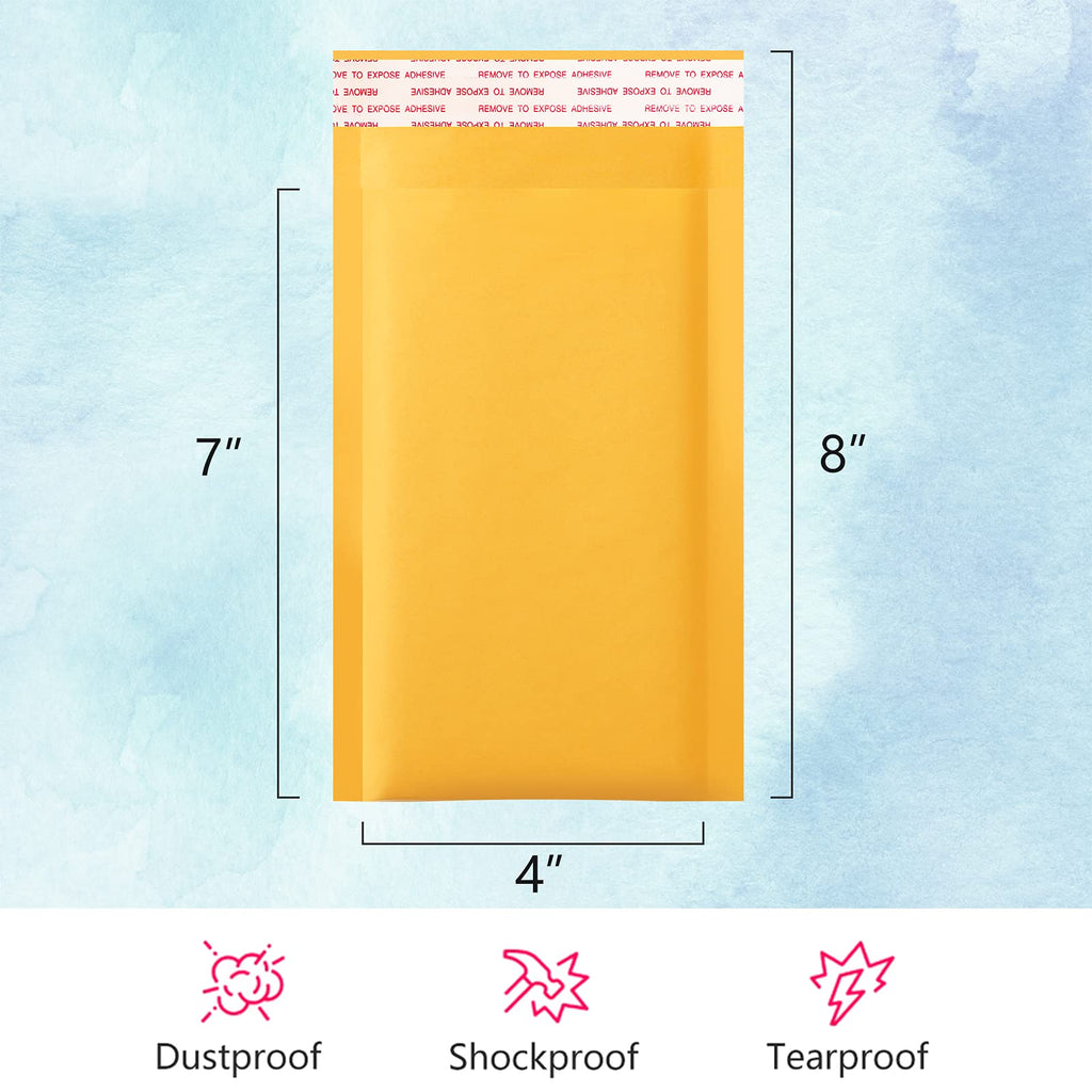 UCGOU Kraft Bubble Mailers 4x8 Inch 50 Pack Yellow Padded Envelopes #000 Small Business Mailing Packages Self Sealing Tear Resistant Boutique Bulk Mail Shipping Bags Bubble Mailers