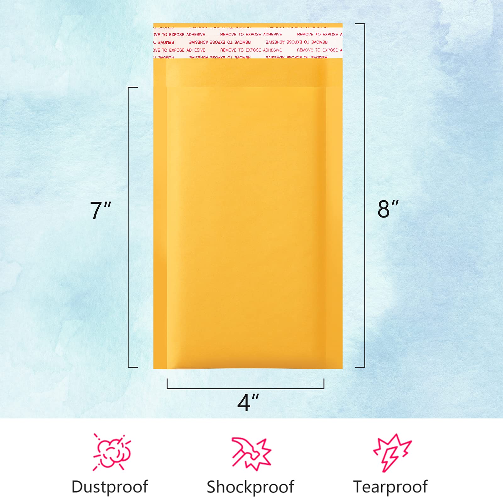UCGOU Kraft Bubble Mailers 4x8 Inch 50 Pack Yellow Padded Envelopes #000 Small Business Mailing Packages Self Sealing Tear Resistant Boutique Bulk Mail Shipping Bags Bubble Mailers