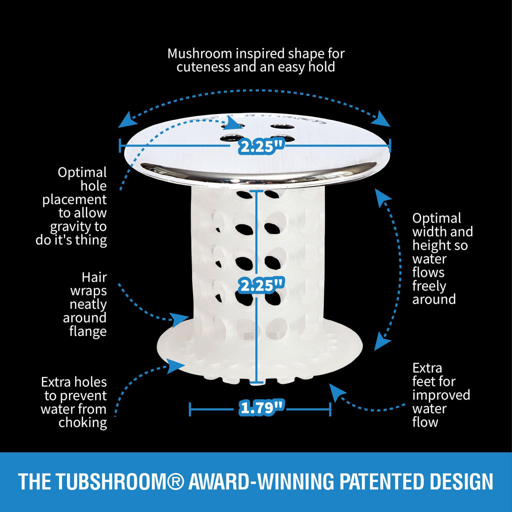 TubShroom Chrome Edition Revolutionary Tub Drain Protector Hair Catcher, Strainer, Snare, 2 Pack Chrome 2 Pack