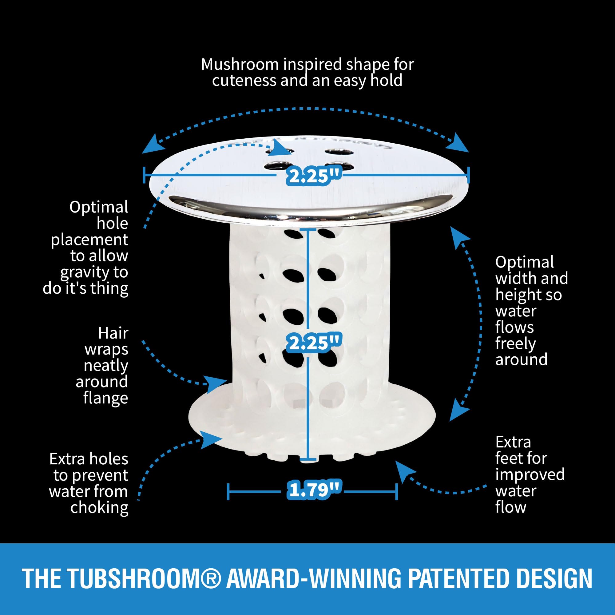 TubShroom Chrome Edition Revolutionary Tub Drain Protector Hair Catcher, Strainer, Snare, 2 Pack Chrome 2 Pack