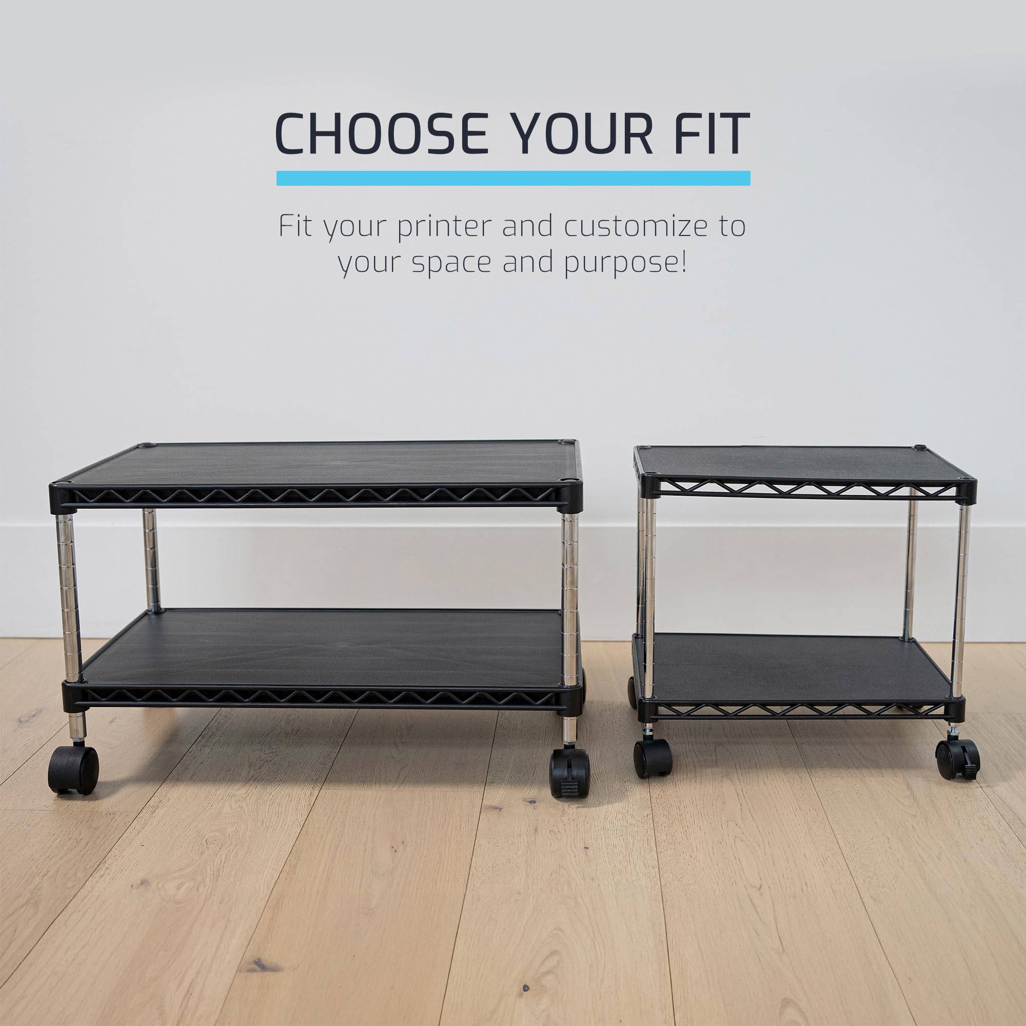 ZBRANDS Under Desk Printer Stand with Storage 15" x 10.6", Printer Cart, Small Printer Stand With Wheels, Small Printer Table For Home Office, Heavy Duty Low Rolling Cart, (Mini, Black)