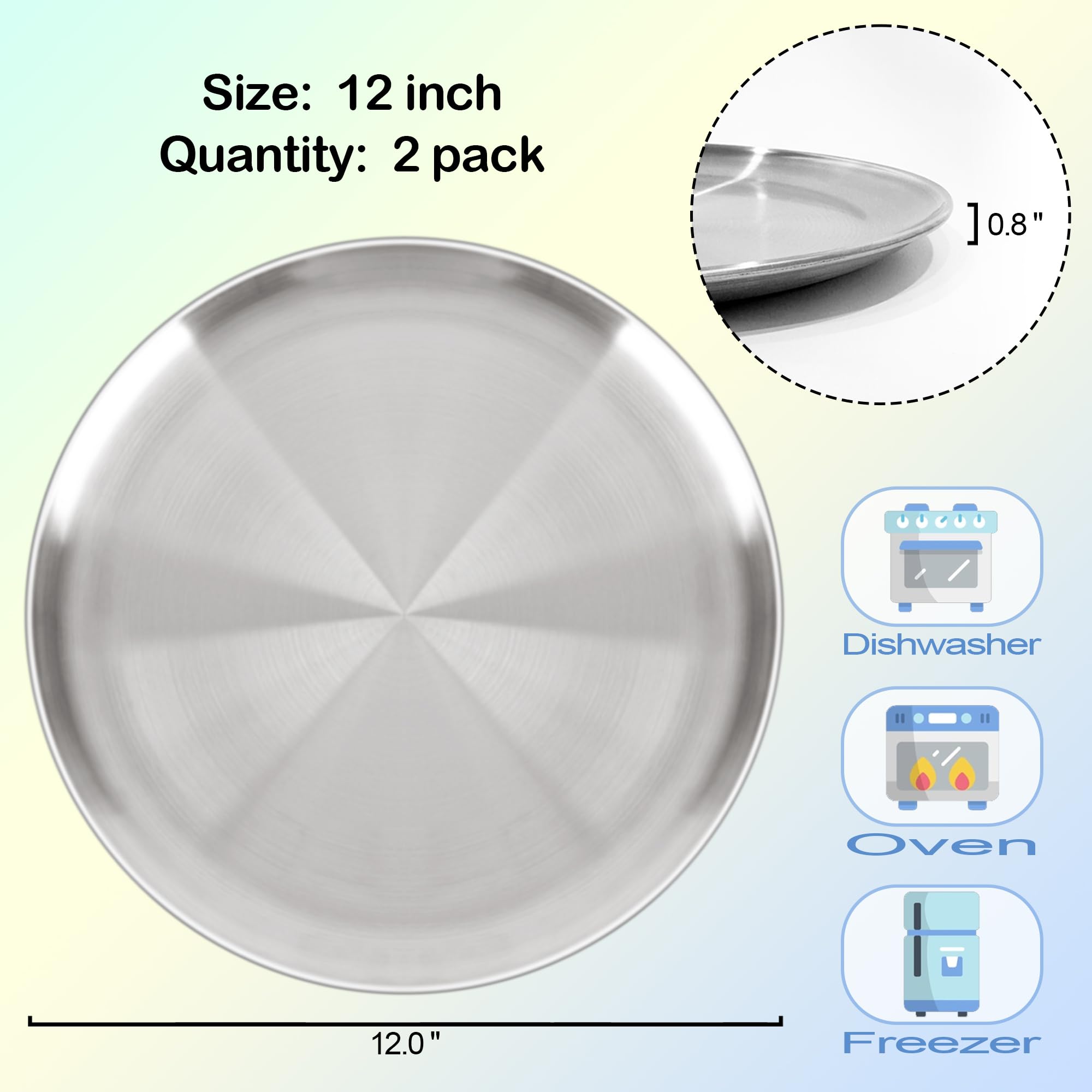 AWTBDP 12 Inch Pizza Pan Set of 2 for Oven, Non-Stick Stainless Steel Pizza Tray, Sturdy Non-Toxic Round Pizza Pans for Cookie Pizza Pie Cake, Dishwasher Safe & Easy Clean