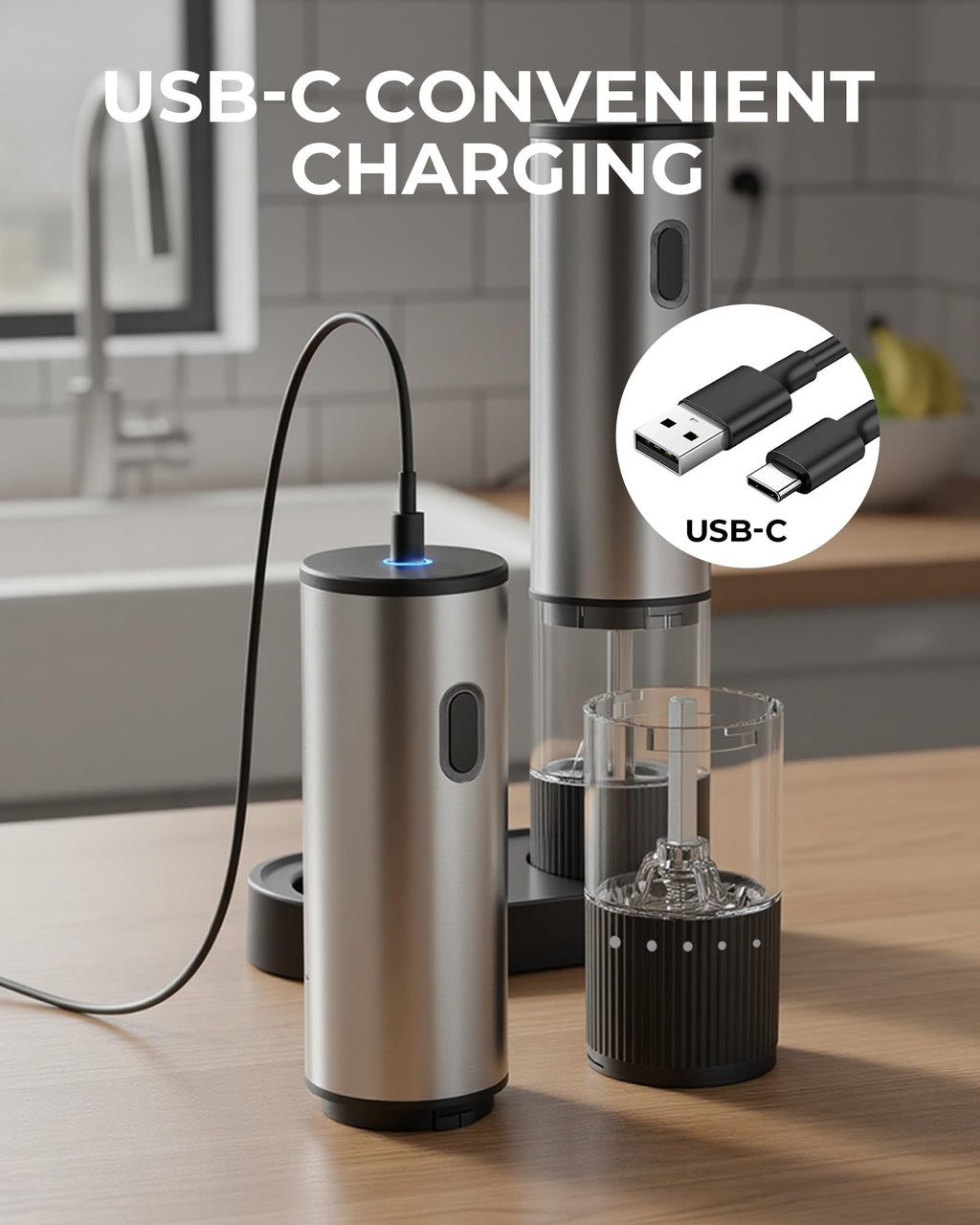 Salt and Pepper Grinder Set, Automatic Salt and Pepper Grinder, USB-C Rechargeable with 5 Adjustable Coarseness, One Hand Operation