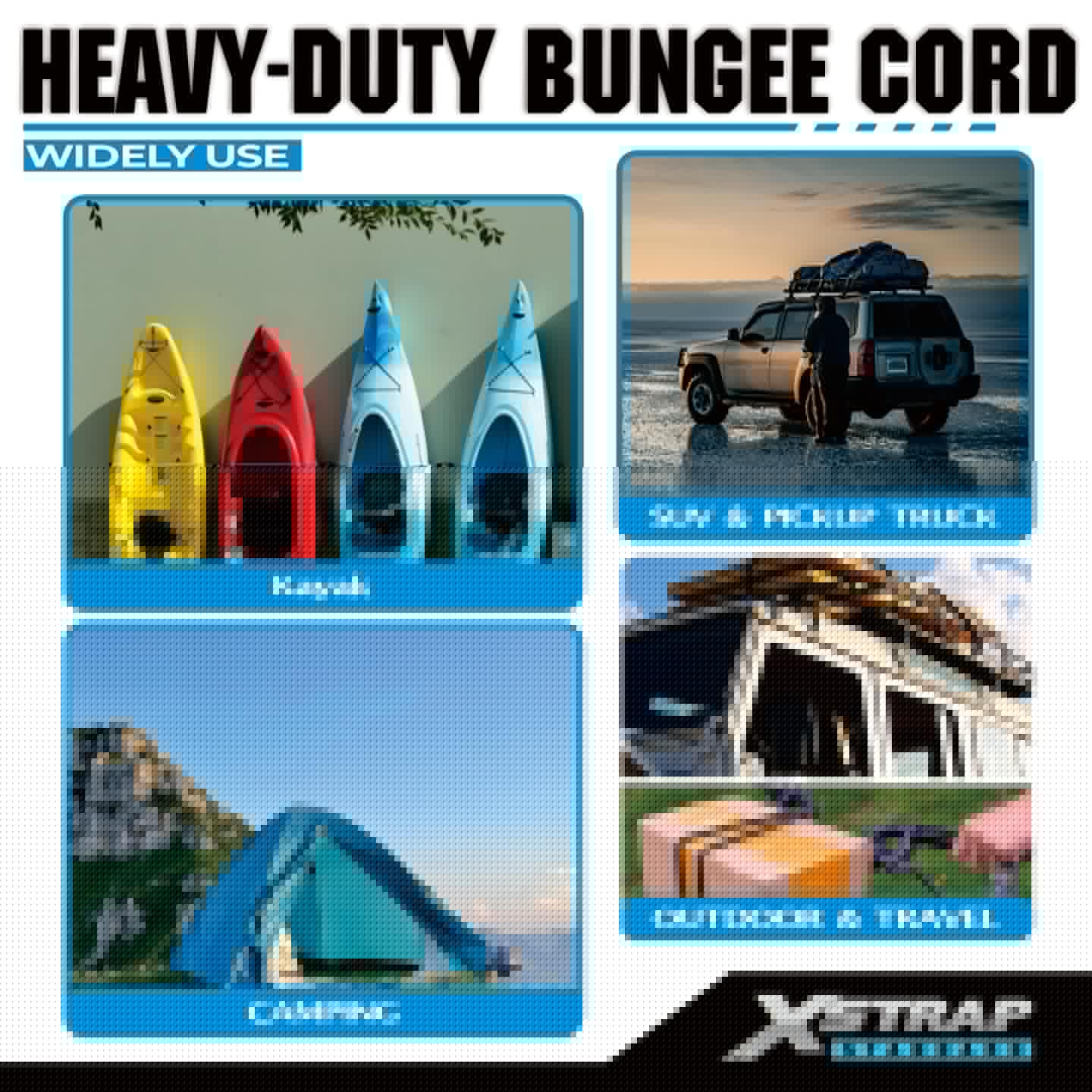XSTRAP STANDARD 20 Pieces Premium Bungee Cords Assortment - Includes 20”, 24”, 30”, 35”, 40” Bungee Cords with Hooks