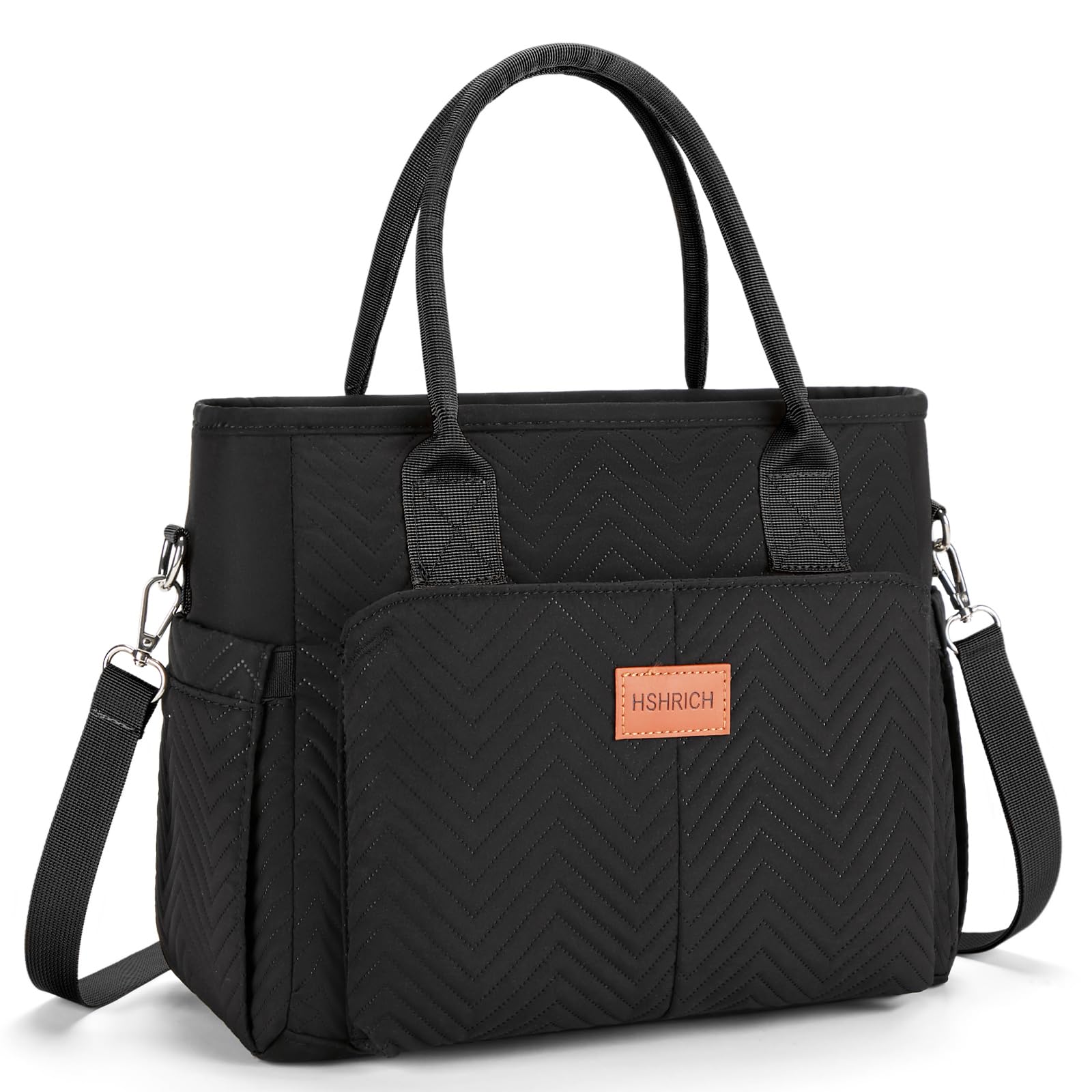 Lunch Bag for Women, Insulated Lunch Box for Work, Large Leakproof Cooler Purse with Side Pockets & Removable Shoulder Strap Women's Lunch Tote Bag for Picnic Work Beach Cute Lunch Bags (Black)