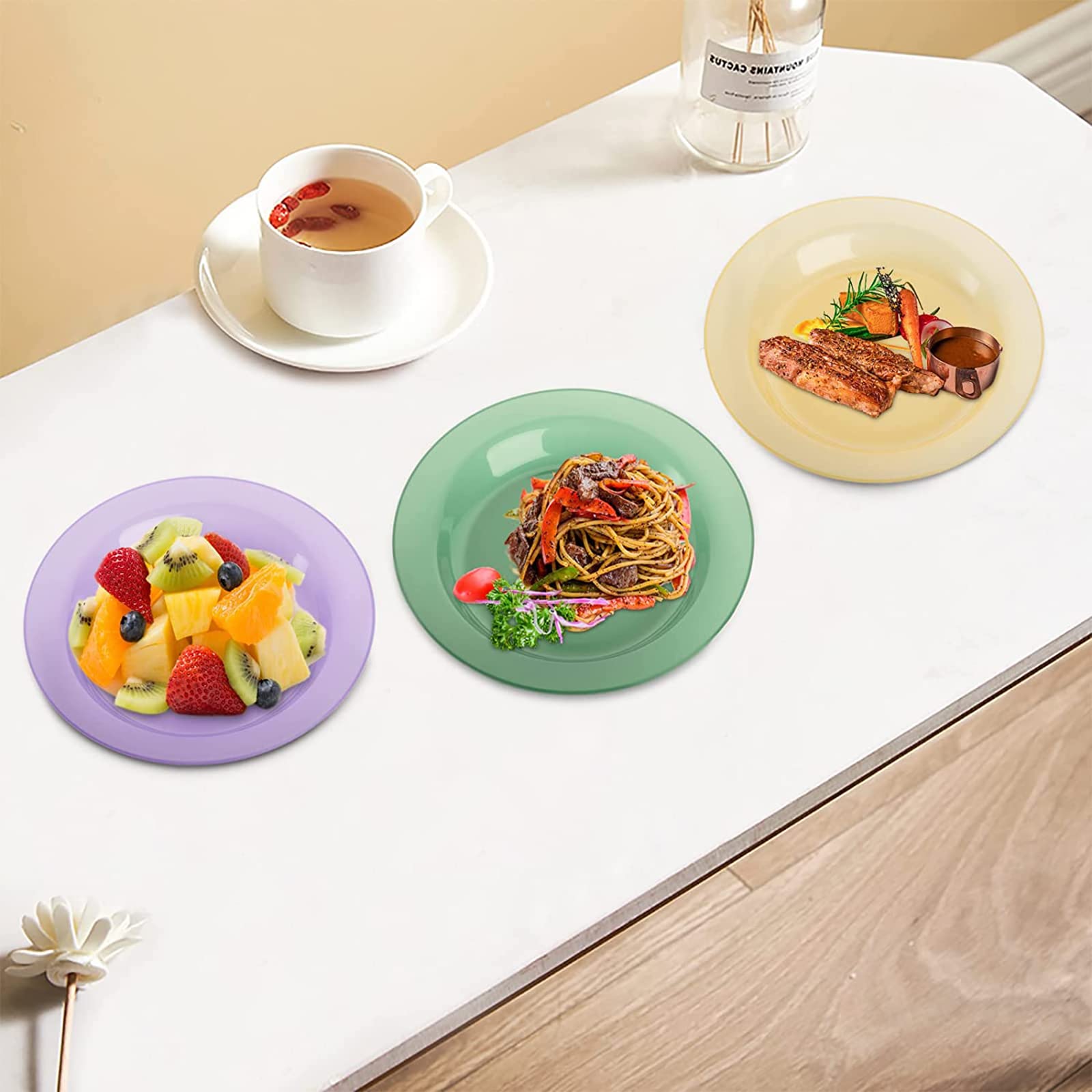 Cedilis 30 Pack Reusable Plastic Plates, 10 Inch Unbreakable Lightweight Dinner Plates, 6 Mixed Colours Round Plate for Parties, Picnics, BBQ, Weddings and Daily Use, Dishwasher Safe