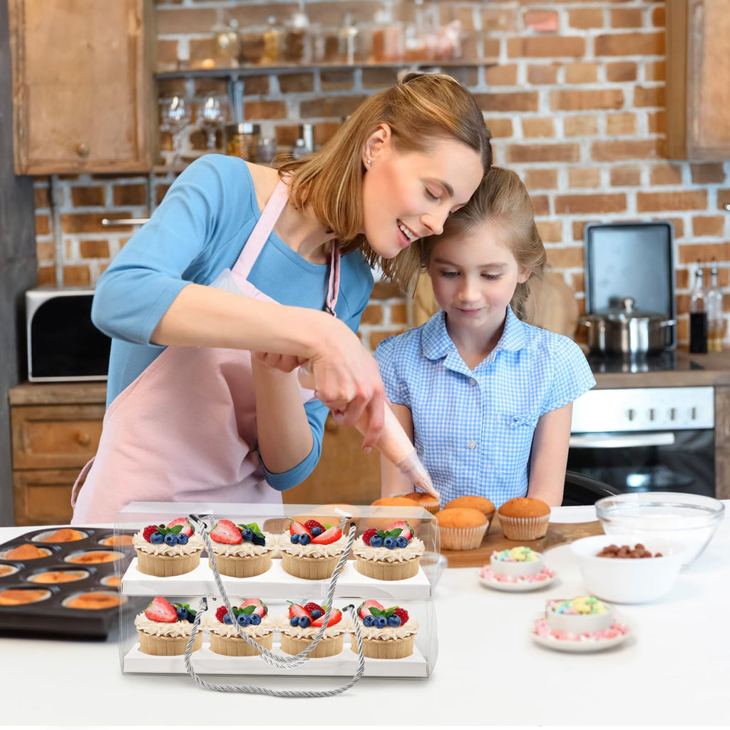 Coloch 24 Pack Clear Cupcake Box with Handle, 4 Count Plastic Cupcake Container 12x3x3 In with Baked Dessert Box for Cupcake, Dessert, Muffins, Party, Wedding, Teachers' Day, Valentine's Day