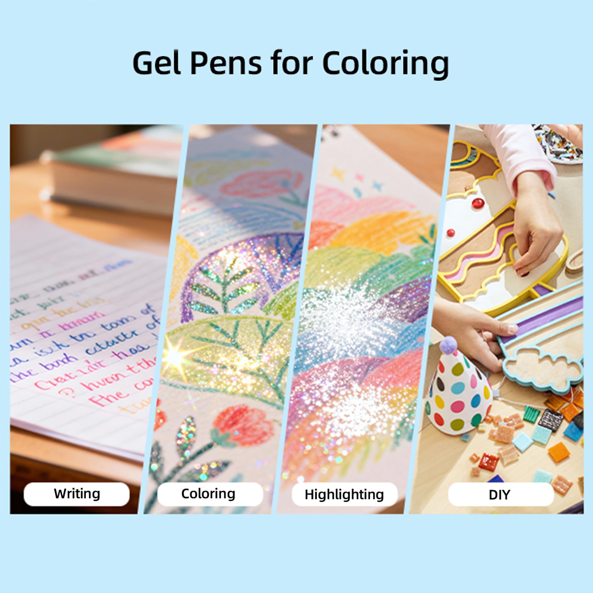 Xmusk 18 Colors Glitter Gel Pen & A5 Art Sketchbook Gift Set - 50 Sheets 120gsm Drawing Pad for Painting & Writing, Perfect Birthday, Opening, Christmas Gift(XGP-18)