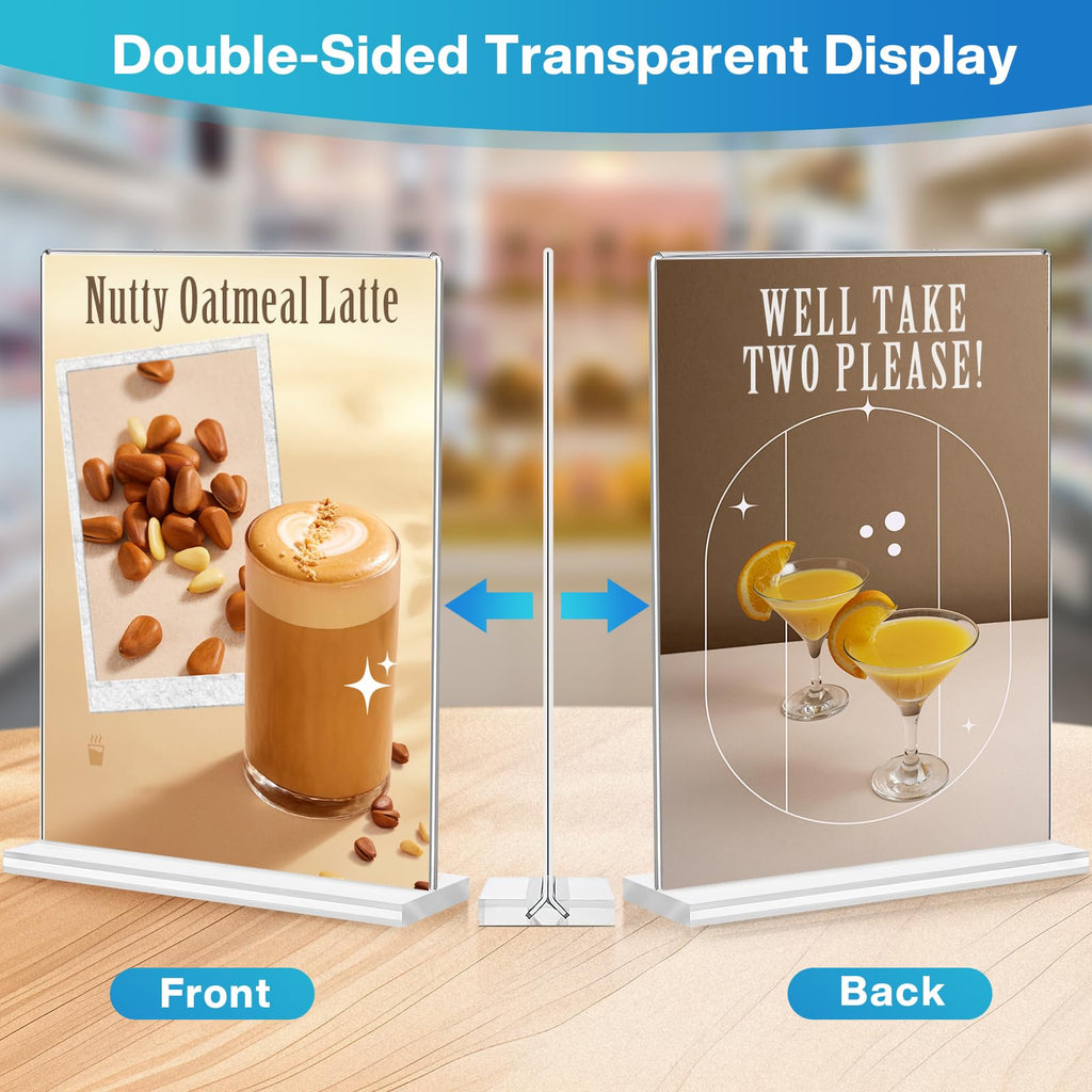 6 Pack 5 x 7" Acrylic Sign Holder, Double Sided Clear Display Sign, T Shape Vertical Display Table Signs Stand for Office Business Restaurant Menu Wedding Party Store Exhibition Display Stand