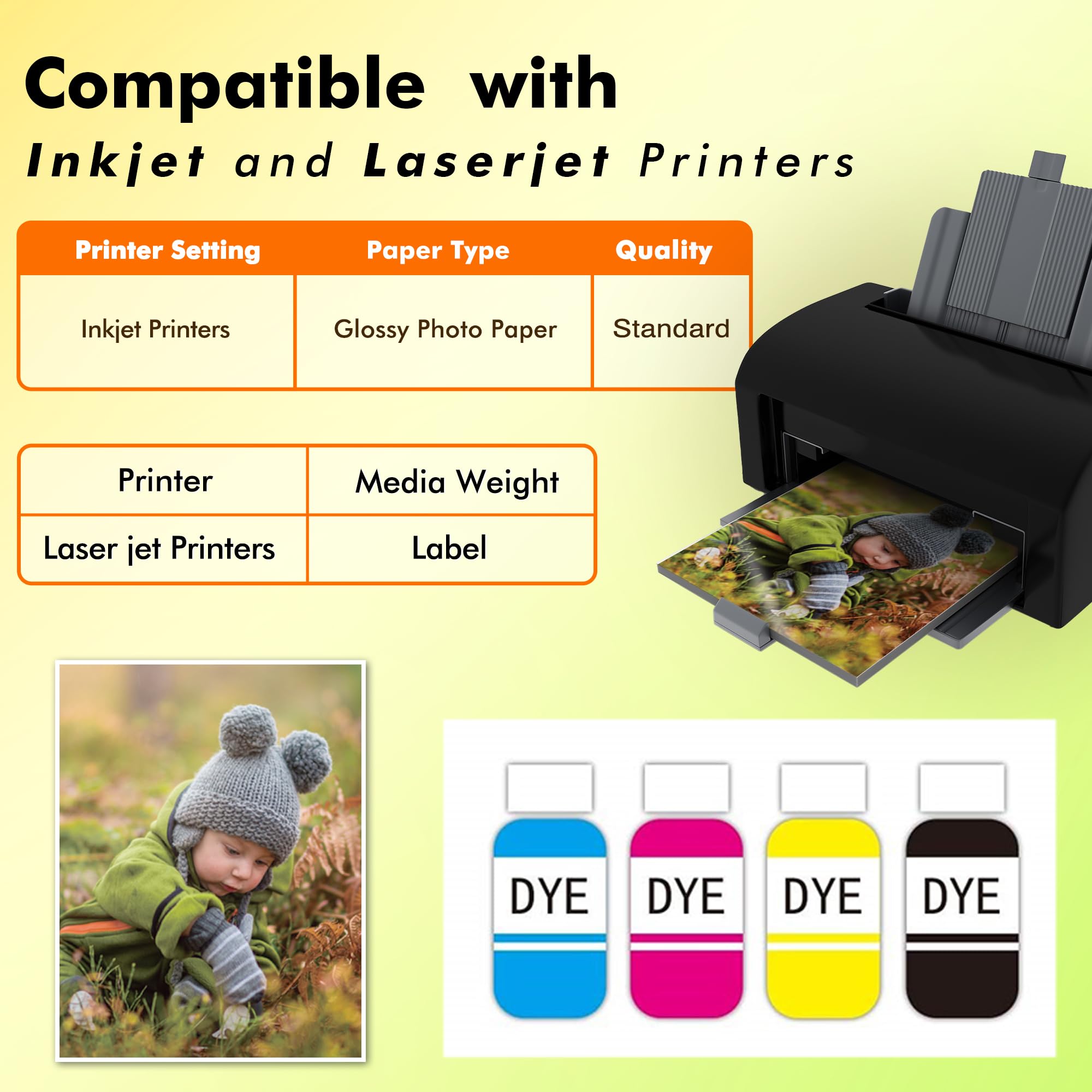 Koala Inkjet Thin Semi-Glossy Photo Paper 8.5x11 Inches 100 Sheets Compatible with Inkjet Printer for Brochure Flyer Chip Bag Use DYE Ink 30LB