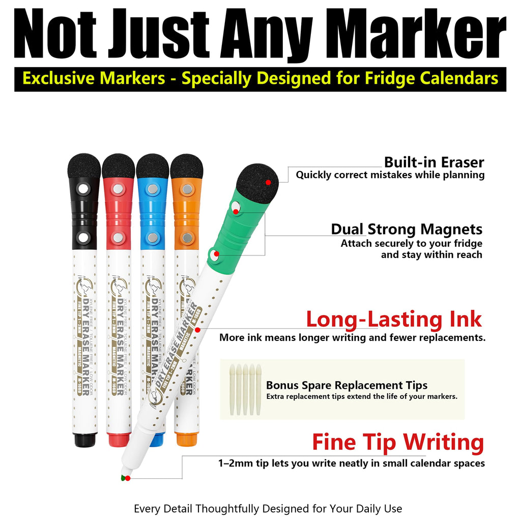 Magnetic Calendar for Fridge, Dry Erase Whiteboard Calendar Monthly Planner, 6-Week Layout, Easy to Clean, Extra-Thick Strong Magnetic Hold, Includes Dual-Magnet Markers & Eraser 43 x 33 cm