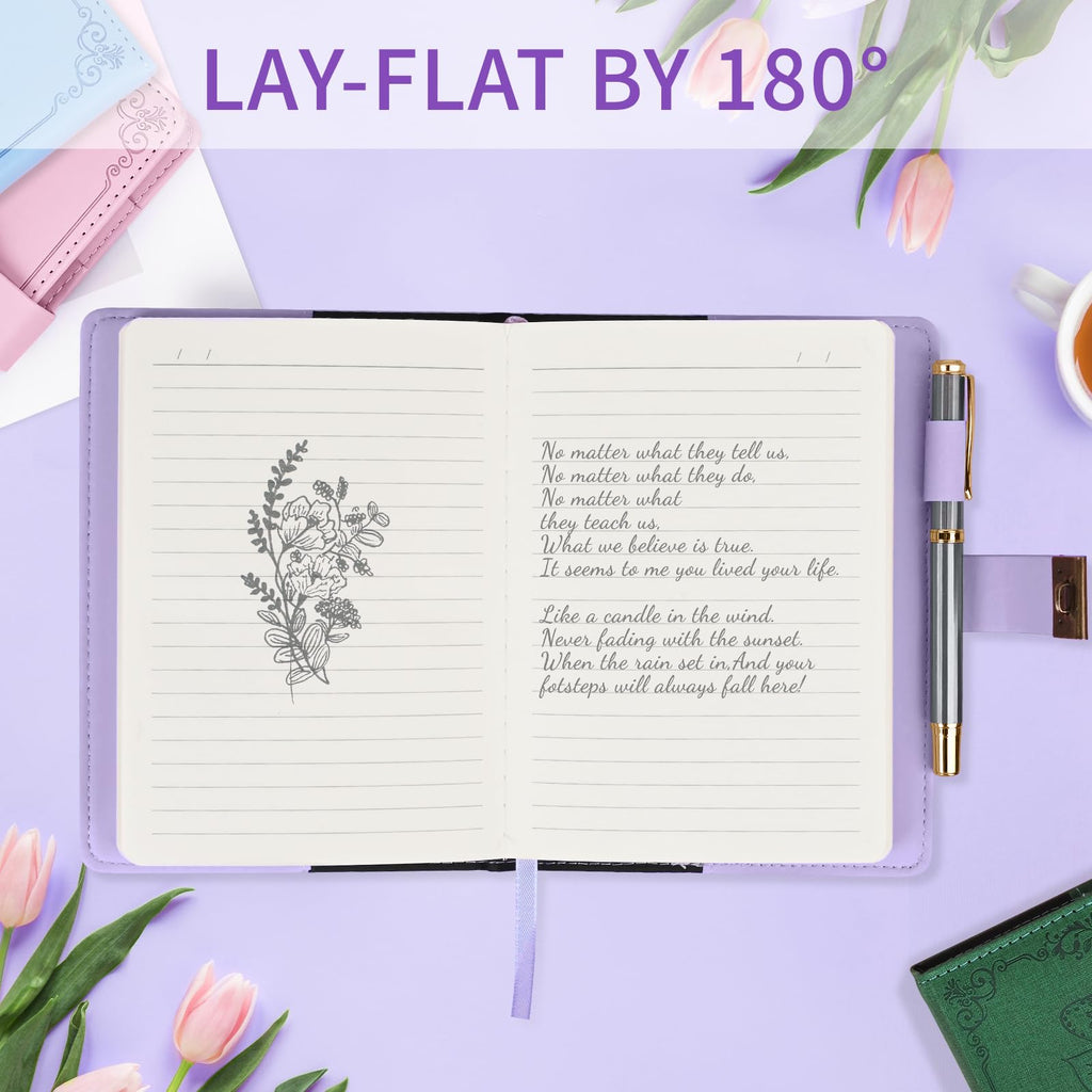 Diary with Lock, Vintage Lock Journal for Women and Girls, Hardcover Leather Journal for Gift, Refillable Lined Journal Notebook,5.2"x 7.3", （LightPurple）