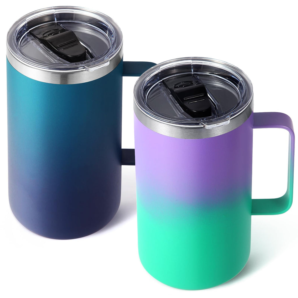 Volhoply 24 oz Insulated Coffee Mug with Lid and Straw, Stainless Steel Travel Mugs with Handle, Double Wall Vacuum Coffee Tumbler for Hot and Cold Drinks (Mixed,2 Pack)