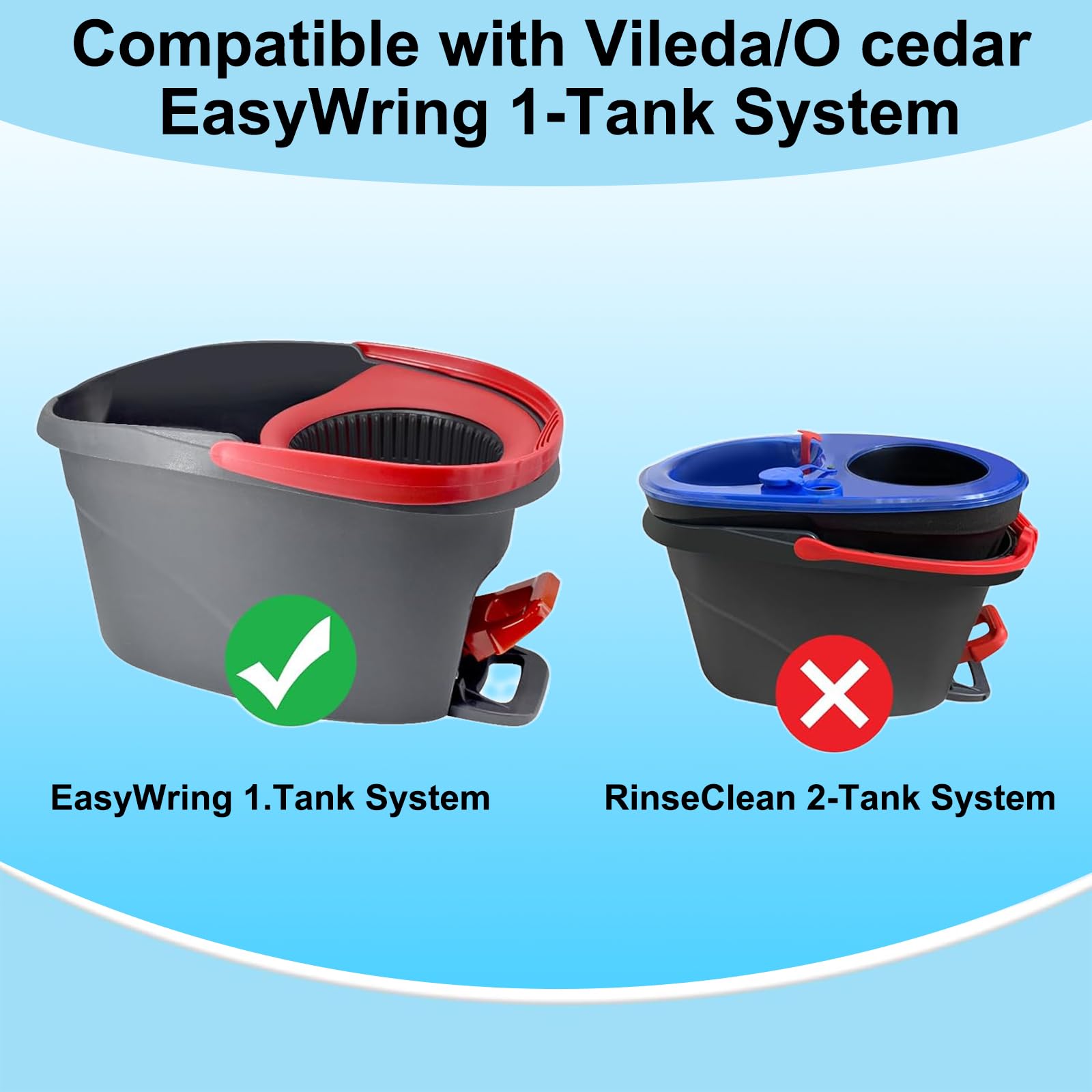 Spin Mop Set Compatible with Vileda EasyWring 1-Tank System,3 Pcs Mop Refills Machine Washable Mops Heads,1 Scrub Brush,1 Base,1 Set Handle Effective on All Floor Types