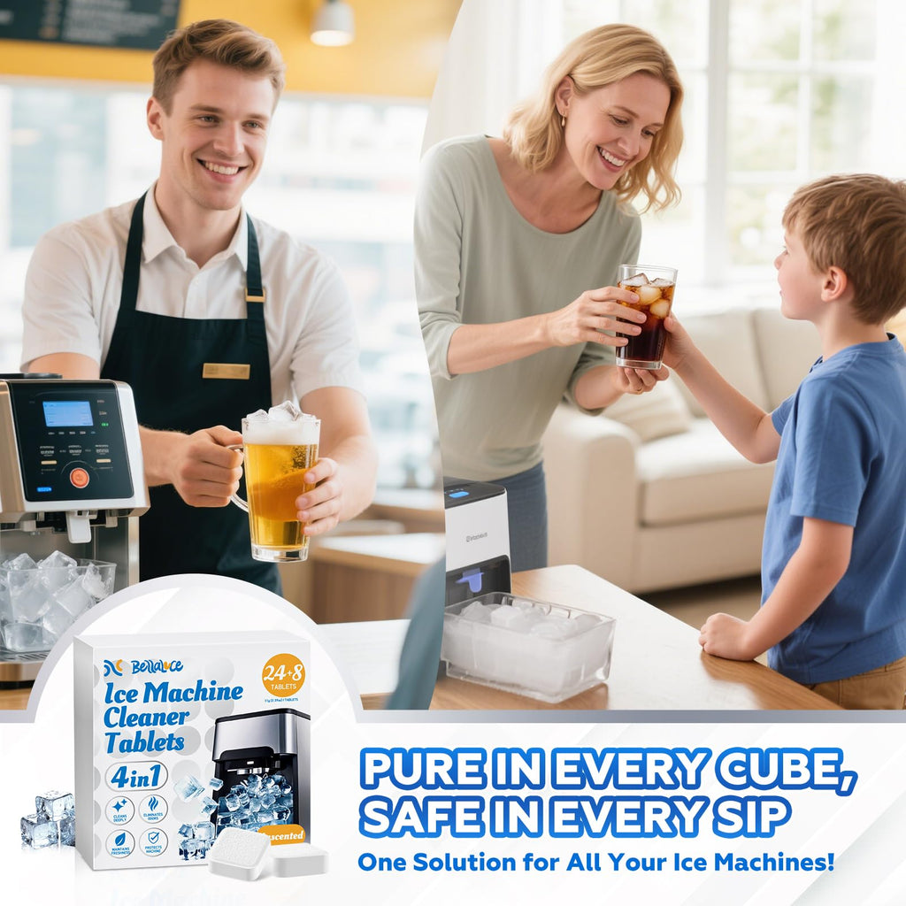 Ice Machine Cleaner Tablets Descaler (32 Pack) – Nickel-Safe Countertop Portable Commercial Ices Maker Cleaning – Remove Hard Water Buildup, Odor-Free, Crystal Clear Ice