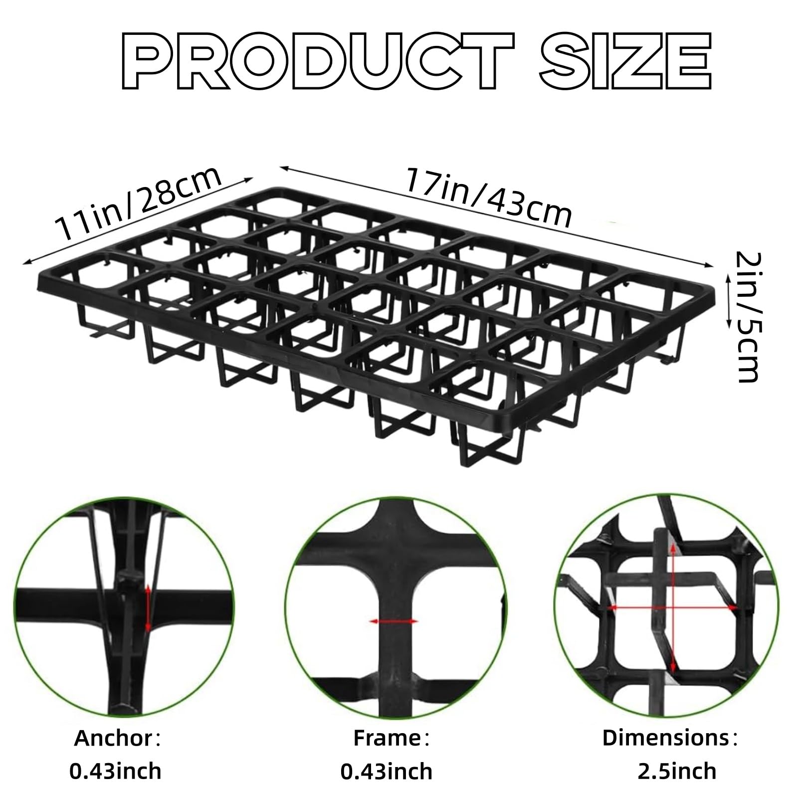 5 Pack Square Nursery Pot Tray with 24 Cells, Plant Trays for Pots, Plastic Planting Trays, Flower Pot Moving Tray for Carrying Small Plant Pots (17" x 11" x 2", 120 Cells in Total)