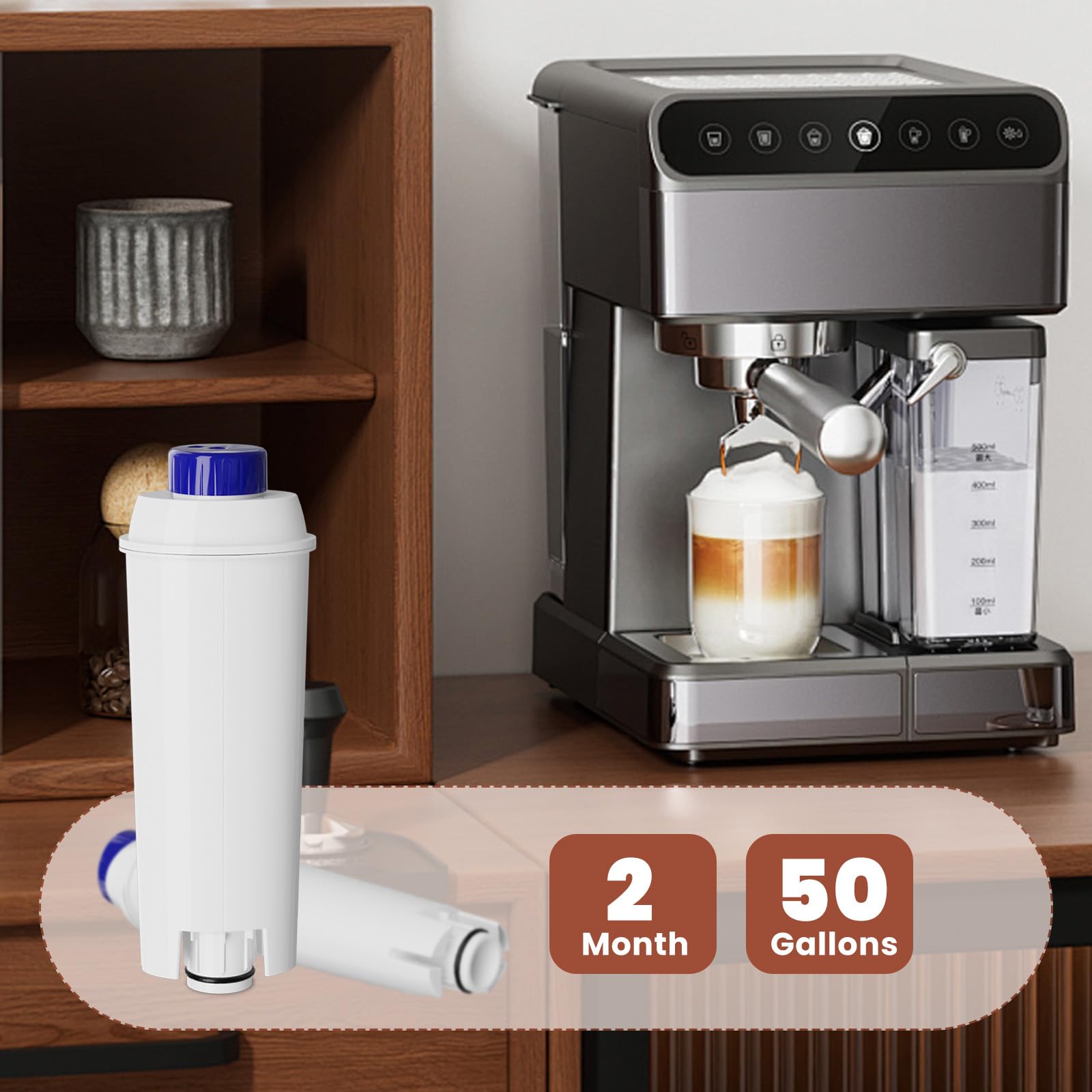 GOLDEN ICEPURE Coffee Machines Water Filter Compatible with De'Longhi DLSC002, SER3017 & 5513292811,De Longhi,ECAM, Esam, ETAM, BCO, EC-Series,6 Pack