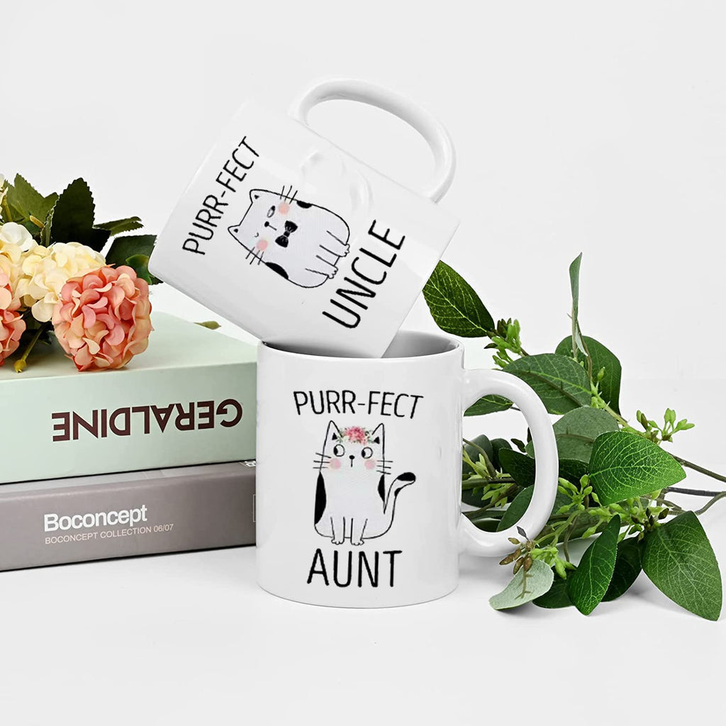 Purr-fect Aunt & Uncle Coffee Mugs - Pregnancy Announcement & Couple Gift for Uncle & Aunt - Perfect for Birthday, Christmas & Anniversary