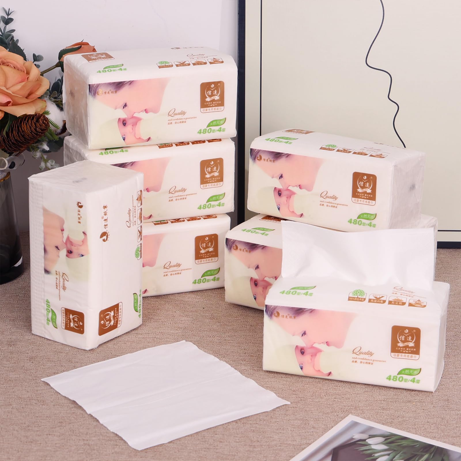 Utiao 8 Packs Soft Facial Tissues, 4-Ply Tissue Packs, 120 Sheets per Pack
