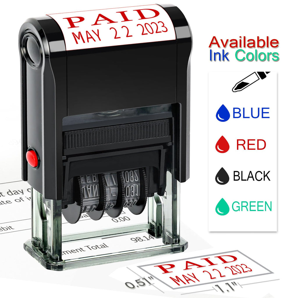 Toplusesse Paid Stamp with Date Self-Inking Paid Date Stamp Office Rubber Phrase & Date Stamp for Business 12-Year Band Red Ink 2024-2035