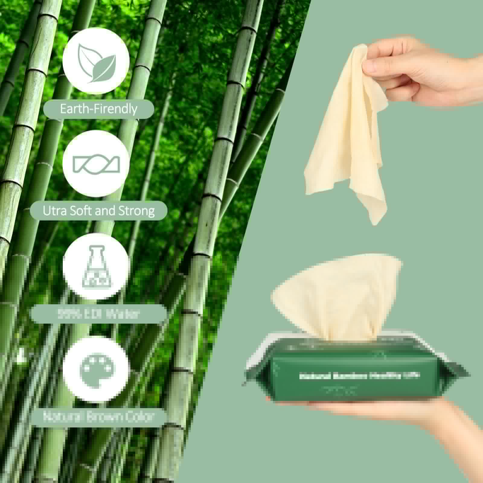 QingYa Bamboo Flushable Wipes,Septic Safe,Soft, Soothing Botanicals & Aloe, Unscented,Eco Friendly, Natural Brown Bamboo-Pulp Based Flusable Wipes for Women/Kids/Adults 360Count (6 Packs of 60)