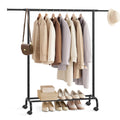 SONGMICS Clothes Rack, Single Clothing Rack, Garment Rack with Extendable Hanging Rails and Wheels, Heavy-Duty Metal Frame, 99 lb Total Max. Load, 32.7-47.2 Inches Wide, Ink Black UHSR134B01