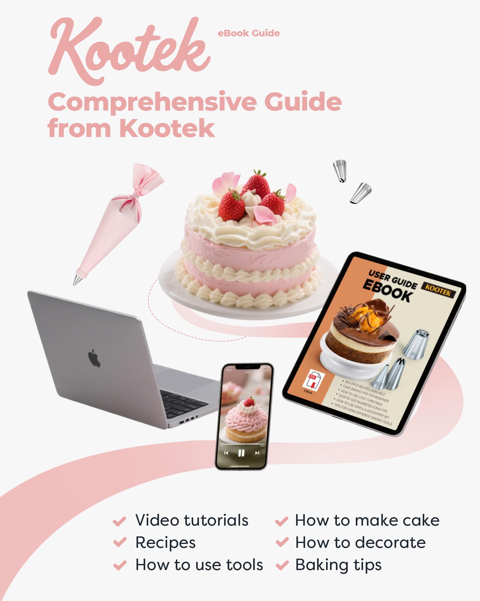 Kootek 158 Pcs Cake Decorating Kit with Cake Turntable, 64 Piping Tips, 50+2 Pastry Bags, Frosting Spatulas, Leveler, Scrapers, Fondant Molds, and More Baking Supplies Decorating Tools