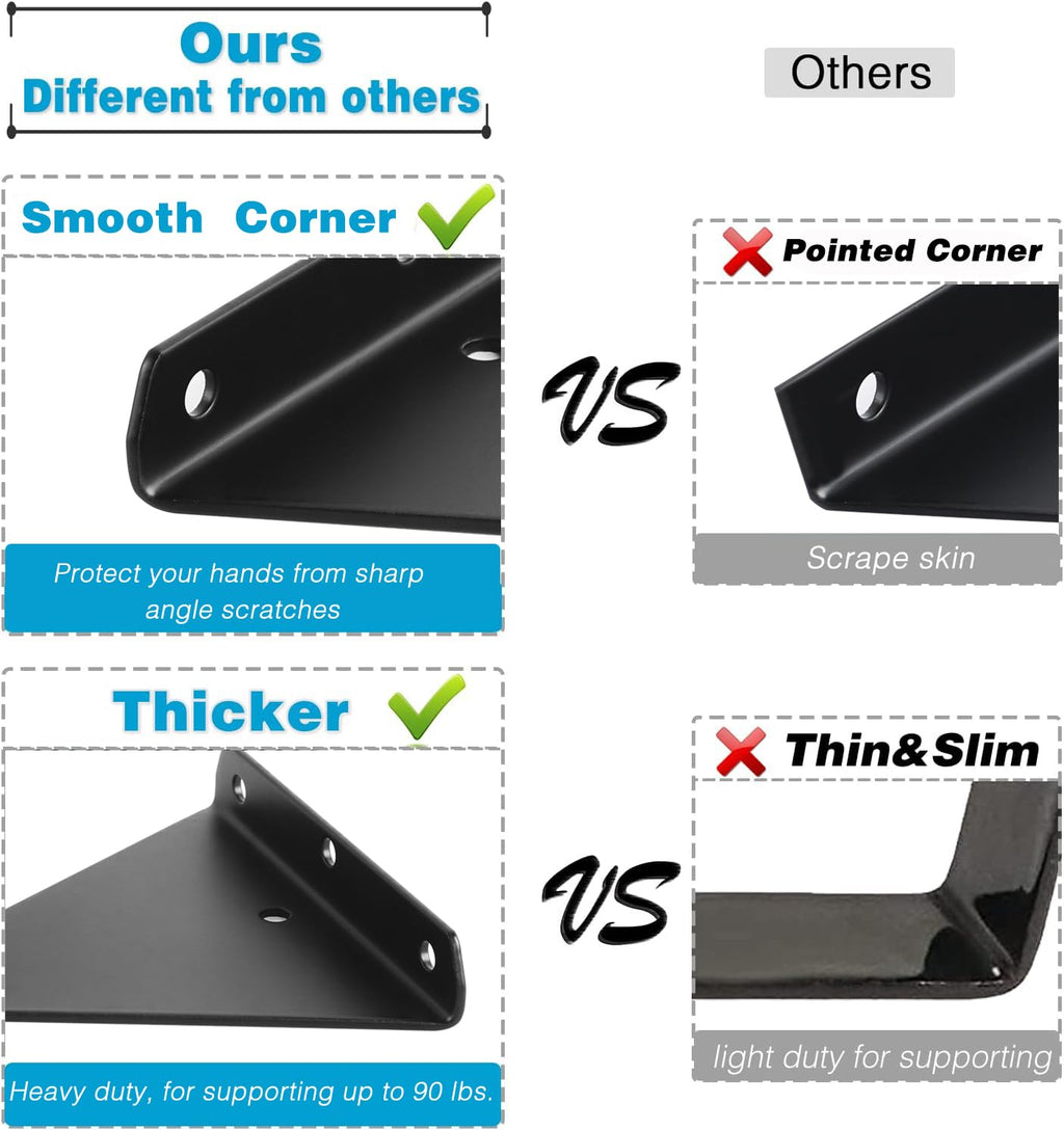 OVOV Triangle Shelf Brackets 3 inch 4 Pack Heavy Duty Floating Shelf Bracket Metal Hidden Brackets for Shelves Decorative Shelves Support （Black