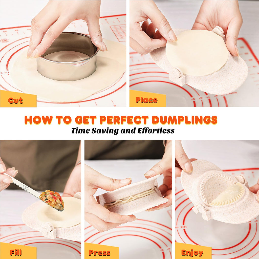 NAMUPIE 7 Piece Dumpling Maker Kit - All-in-One Empanada Maker Set with Press Molds & Ring Cutters, BPA-Free Kitchen Accessories for Home Cooking, Family/Friends Fun Gift (Beige)