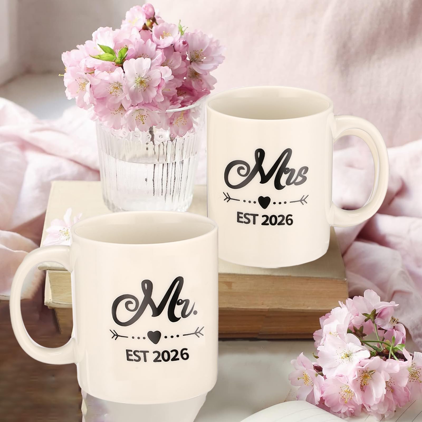 Mr and Mrs Est 2026 Mug and Apron Set, Wedding Engagement Anniversary Bridal Shower Gifts for Couple Mr and Mrs Smith Bride Groom Husband Wife Newlyweds Gifts