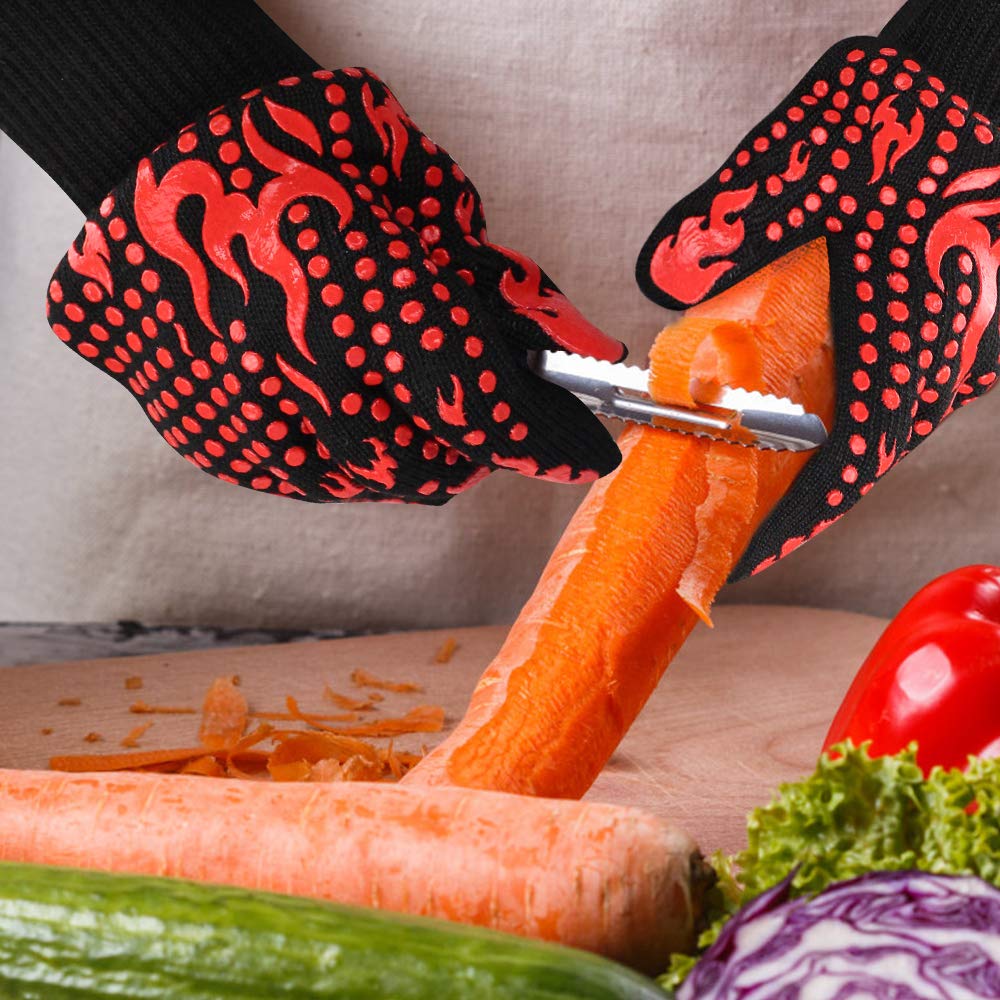 Comsmart BBQ Gloves, 1472 Degree F Heat Resistant Grilling Gloves Silicone Non-Slip Oven Gloves Long Kitchen Gloves for Barbecue, Cooking, Baking, Cutting, Red