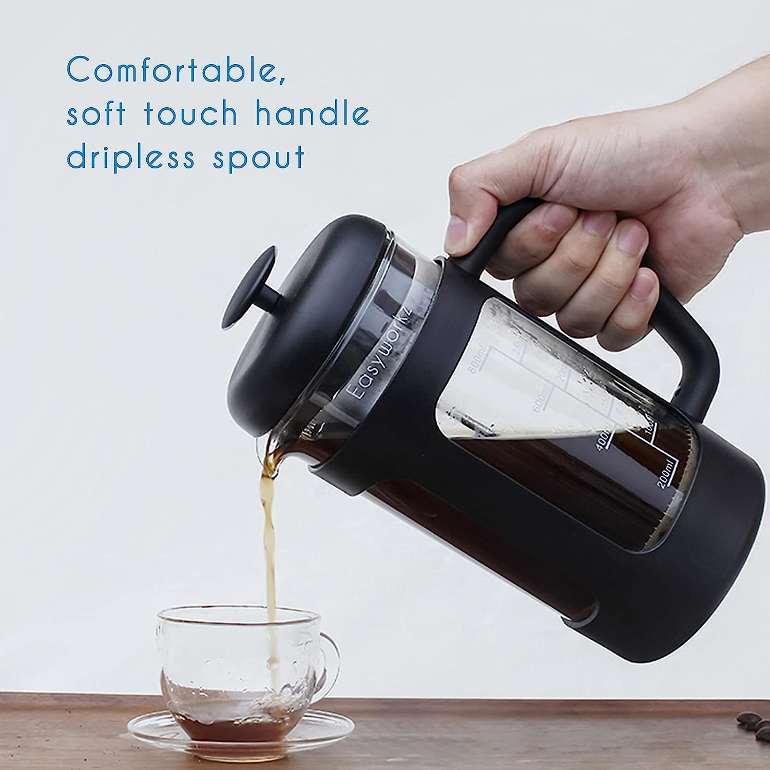 Easyworkz French Press 350ml Coffee Tea Maker with Borosilicate Glass,Soft Grip Handle