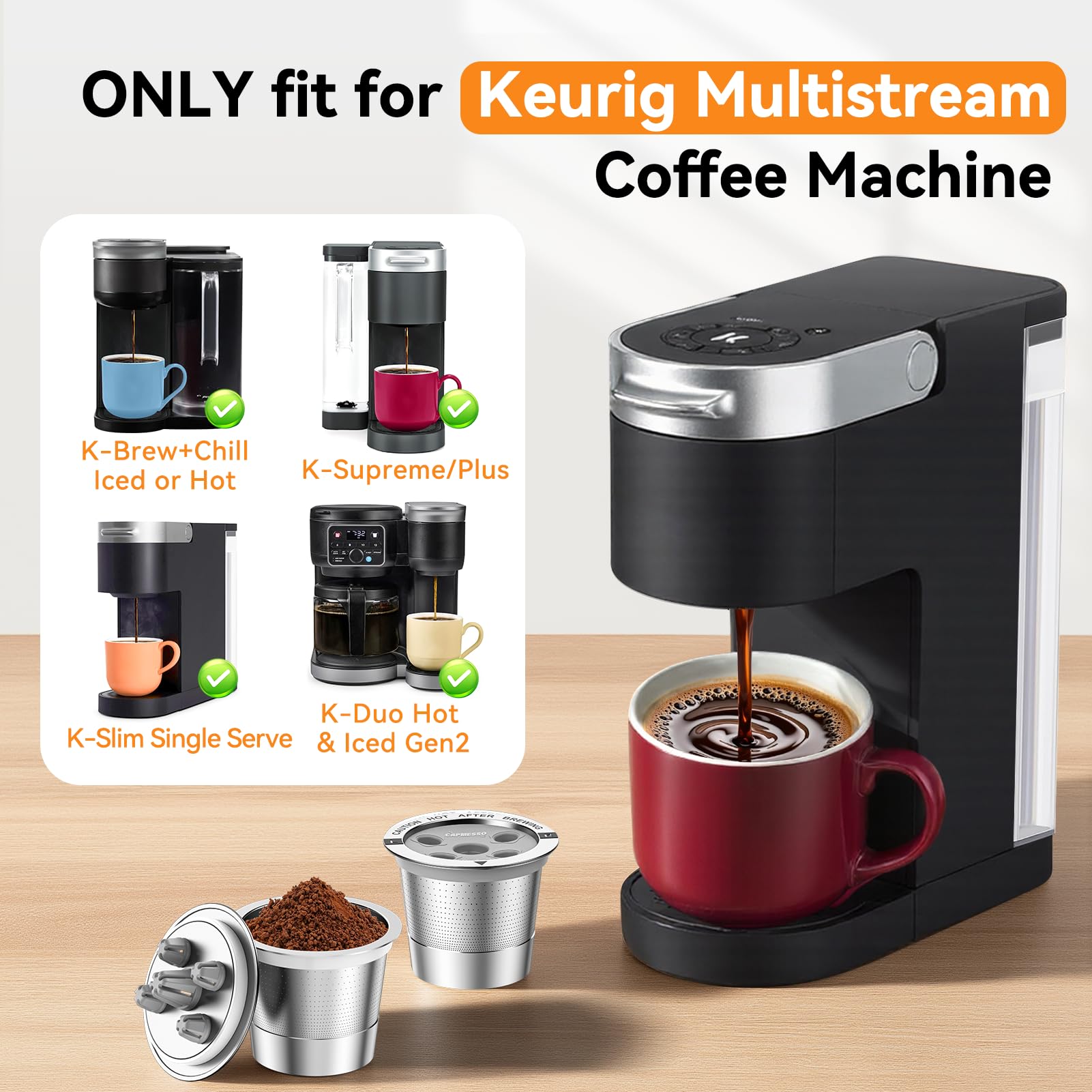 CAPMESSO Reusable K Cups for Keurig: 2025 Updated My K Cup Metal Coffee Filter Refillable Coffee Pods with 5 Holes - for K Supreme/K Slim/K-Duo Gen2/K-Brew Chill with MultiStream Technology (2 Pack)
