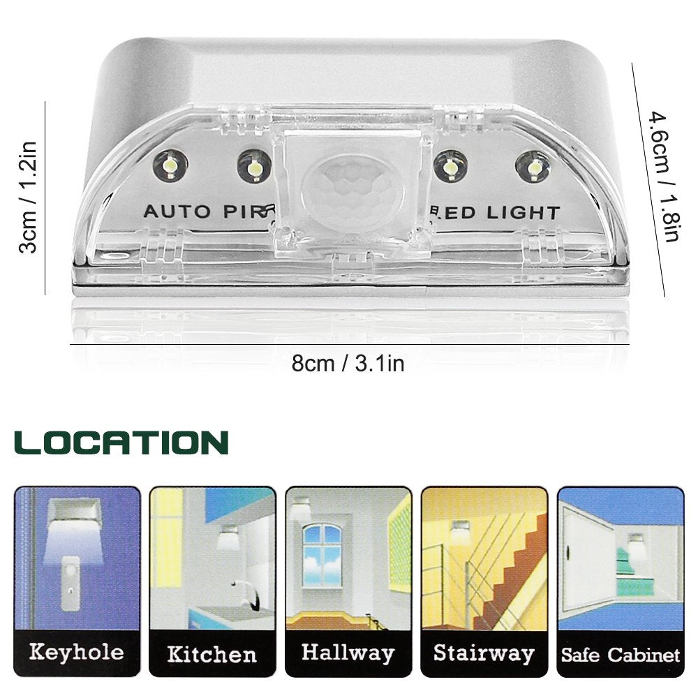 2 Pack Keyhole Light, SENHAI PIR Infrared IR Wireless Door Lock Lamp, Auto Sensor Motion Detector, 4 LED Bulbs