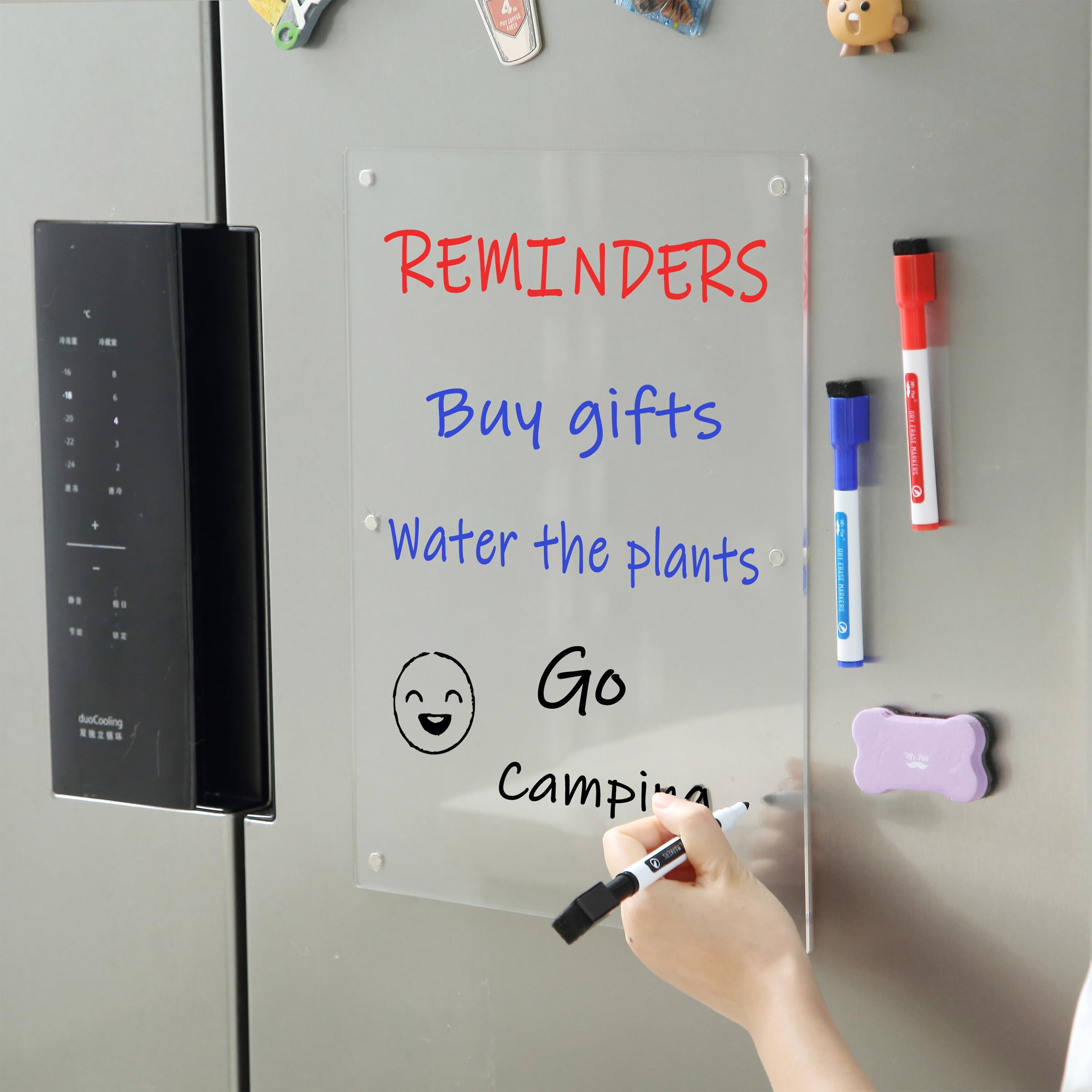 Mr. Pen Magnetic Dry Erase Board - 15"x11", 3 Dry Eraser Markers, Clear Acrylic Board for Fridge