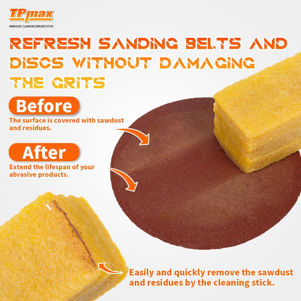 1-1/2" x 1-1/2" x 8" Inch Abrasive Cleaning Eraser Stick - 2 Packs for Cleaning Abrasive Sanding Belts & Sanding Discs Sandpaper Rough Tape, Skateboard and Shoes Natural Rubber Build
