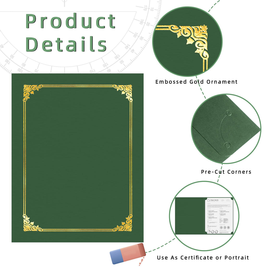 HAUTOCO 50 Pack Certificate Holders, Green Diploma Folders Certificate Covers with Gold Foil Border for Letter Size 8.5x11 Cardstock, Award, Document, Graduation