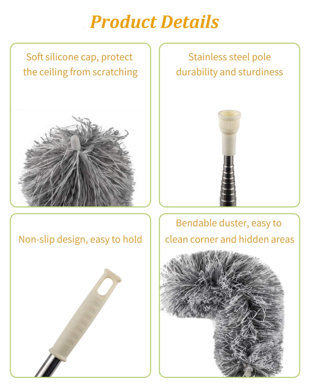 Microfiber Duster for Cleaning with Telescoping Extension Pole(Max 100''),Extendable Duster with Scratch-Resistant Cover,Washable Lint Free Dusters for Cleaning Ceiling Fan,High Ceiling,Cobwebs,Blinds