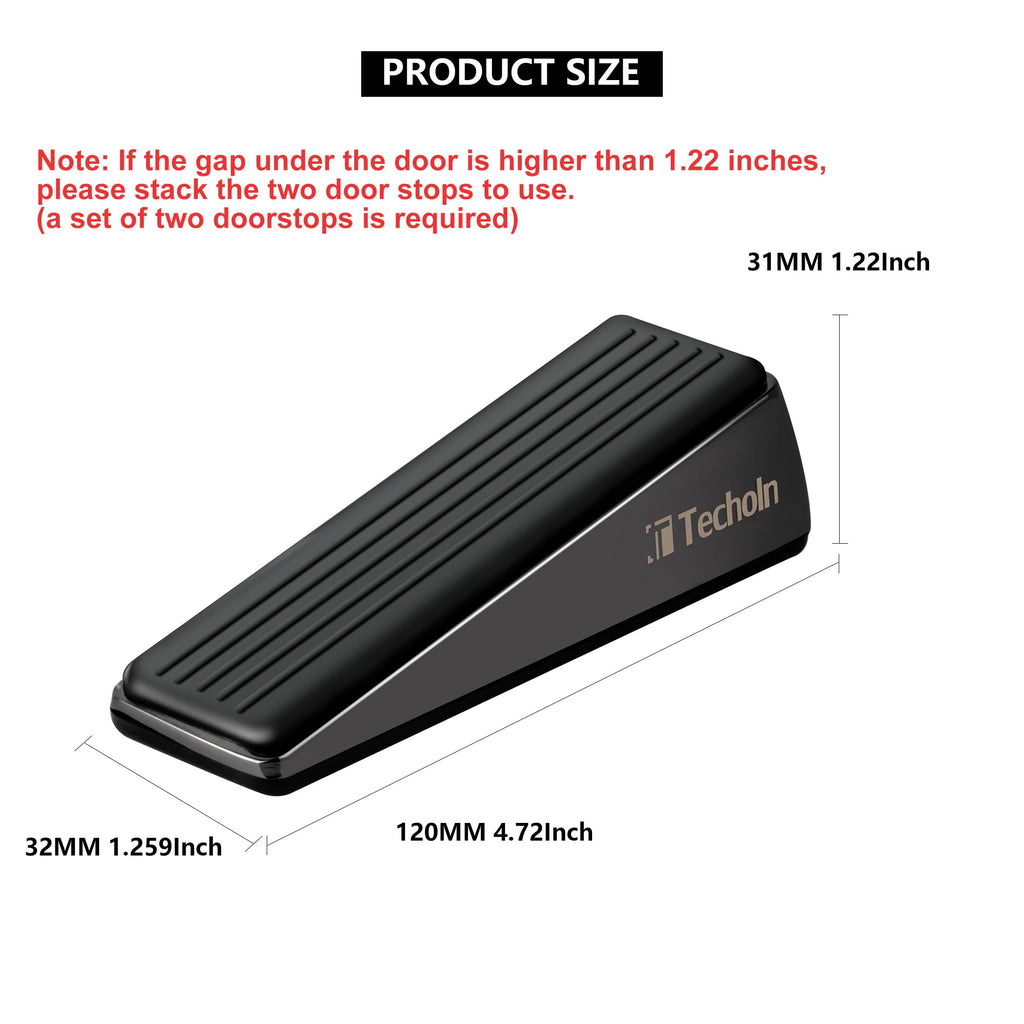 Techoln Door Stoppers, Heavy Duty Door Stop Wedge, Metal Doorstops for All Floor Surfaces (2, Frosted Black)