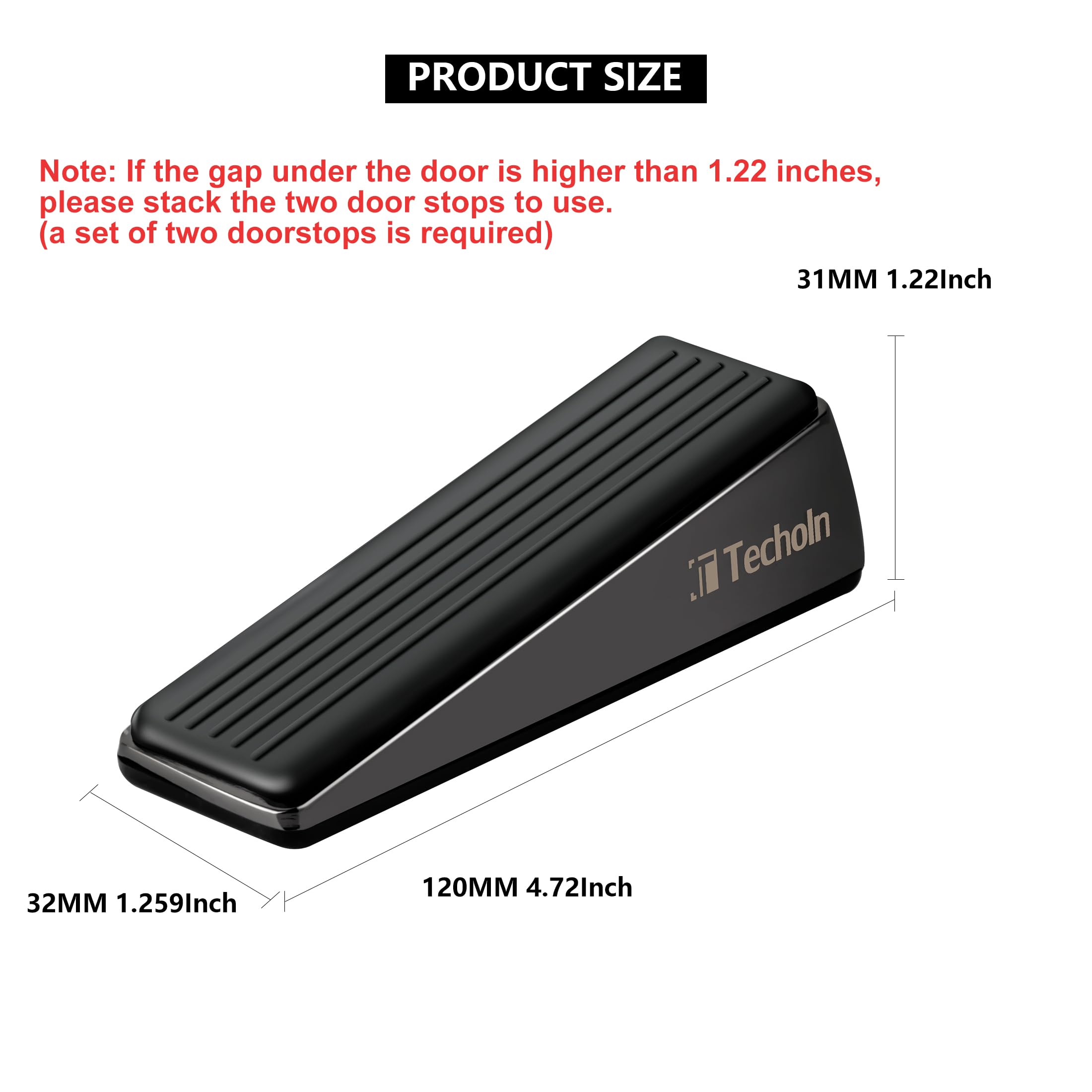 Techoln Door Stoppers, Heavy Duty Door Stop Wedge, Metal Doorstops for All Floor Surfaces (2, Frosted Black)