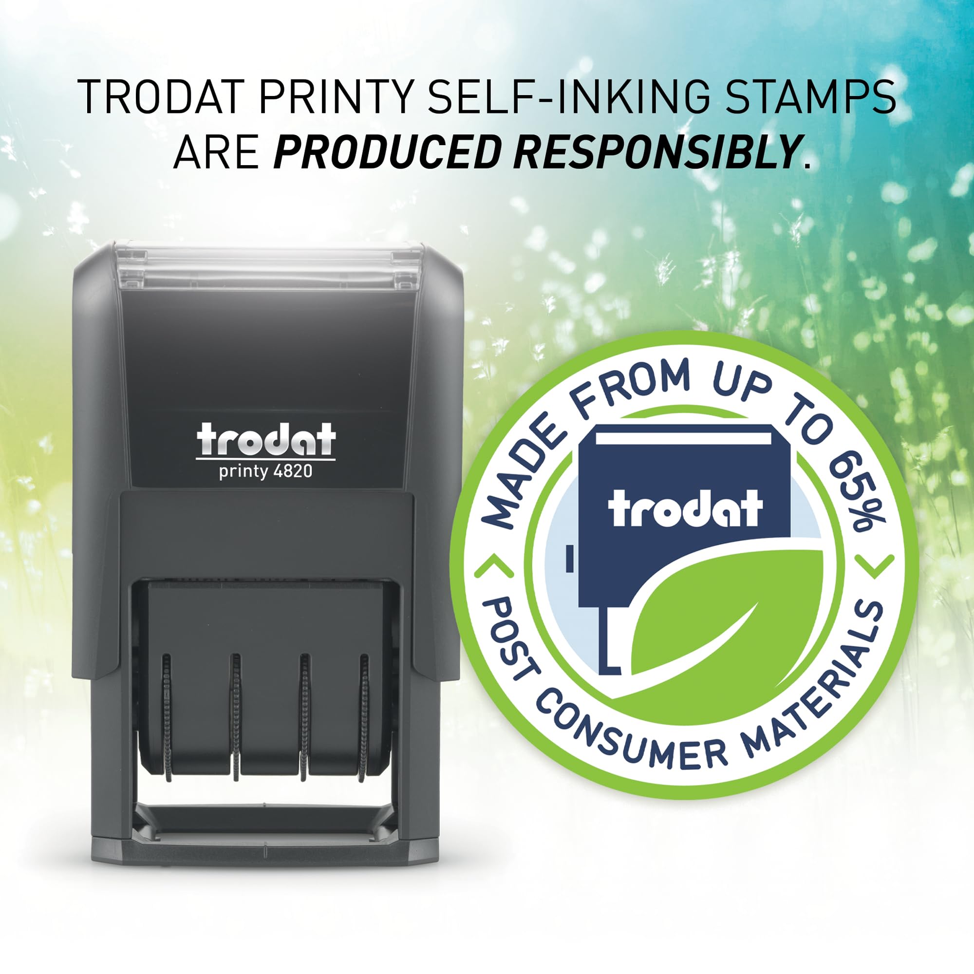 Trodat 4820 Printy 4.0, Self-Inking Date Stamp for Professional, Classroom and Personal Applications, .95 x 3.2cm, an Eco-Friendly and CO2 Compensated date stamper (Black)