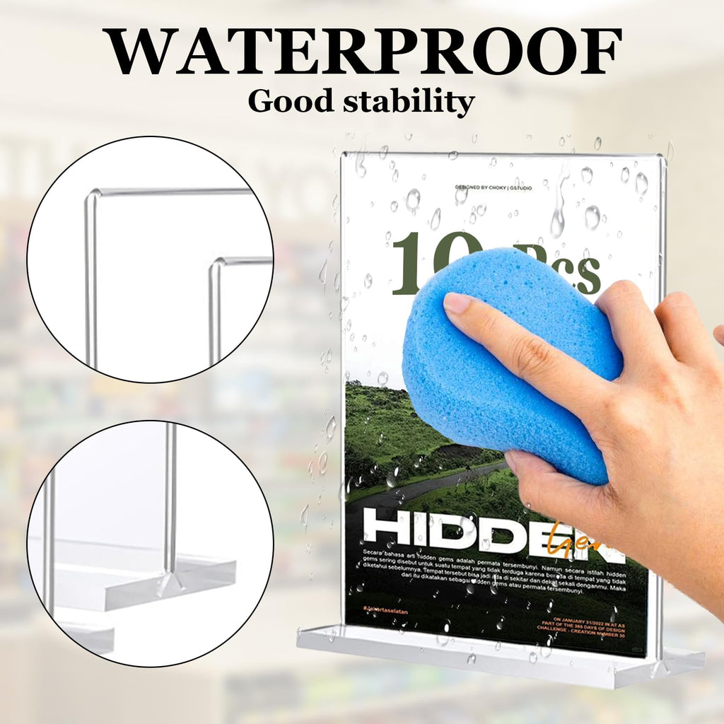 Hyuetrsa 10Pcs Clear Acrylic Sign Holder Clear Flyer Display Holder, 4×6inch Double-Sided Tabletop Display Stand for Flyers, Menus, Posters, Photos & Ads