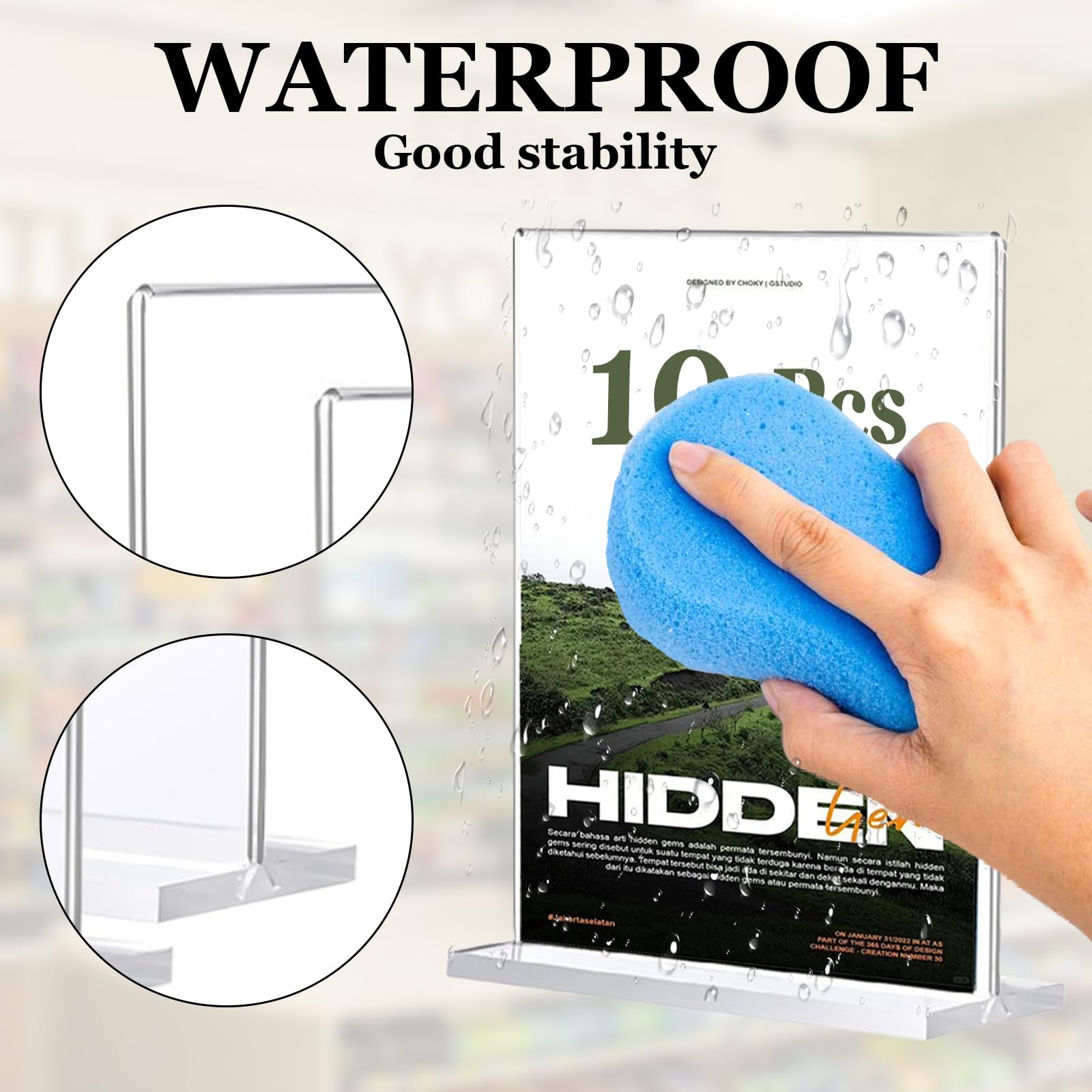 Hyuetrsa 10Pcs Clear Acrylic Sign Holder Clear Flyer Display Holder, 4×6inch Double-Sided Tabletop Display Stand for Flyers, Menus, Posters, Photos & Ads