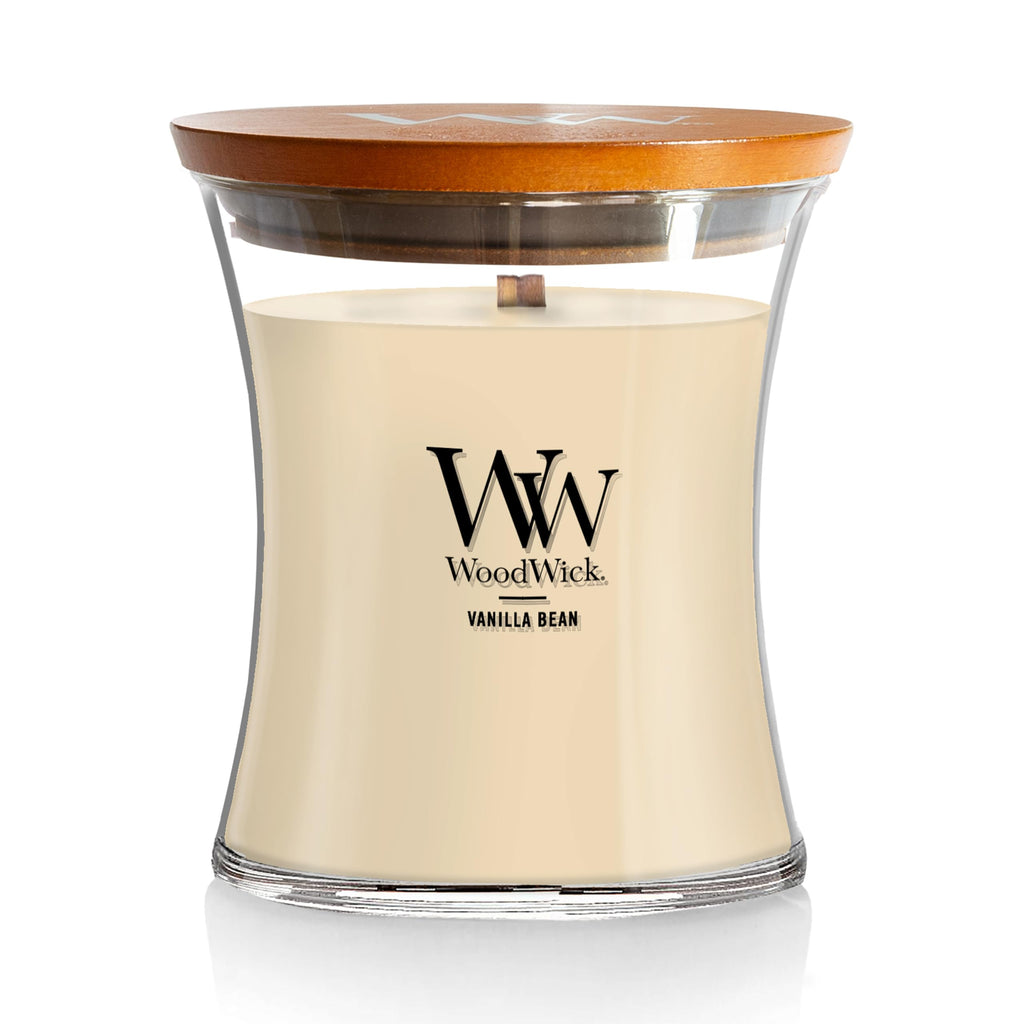 WoodWick Medium Hourglass Candle Vanilla Bean - Premium Soy Blend Wax Pluswick Innovation Wood Wick Perfect for Gifting and Aesthetically Pleasing Decor