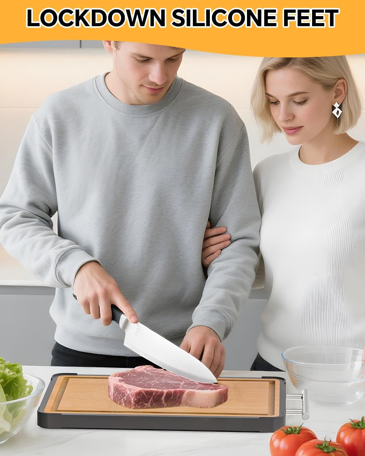 Titanium Bamboo Cutting Board for Kitchen, Double-Sided Titanium & Bamboo Chopping Block, Reversible Meat and Vegetable Prep Surface, Easy to Clean (16×11)