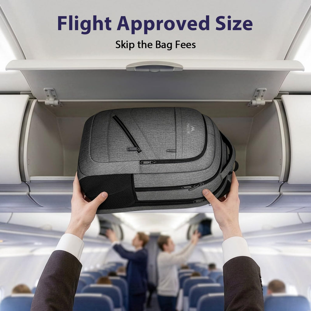 MATEIN Laptop Backpack, 17 inch Business Flight Approved Carry on Backpack, TSA Large Computer Backpack for Men Women with Trolley Sleeve, College School Tactical Book Bag, Grey