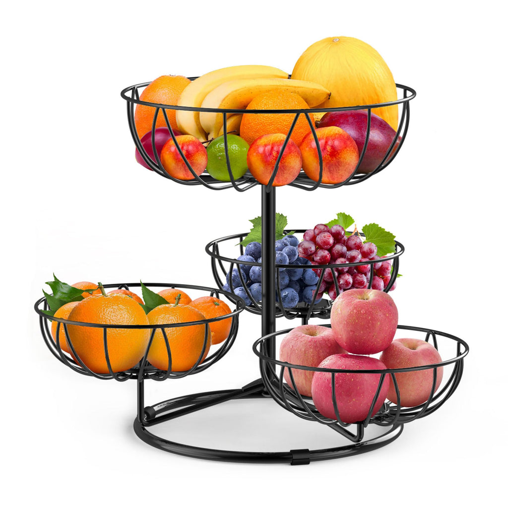 Honeystar 4 Tier Fruit Basket Bowl Fruit Stand Countertop Fruit Bowls for Counter Vegetable Basket Kitchen Organizer and Storage (Black)